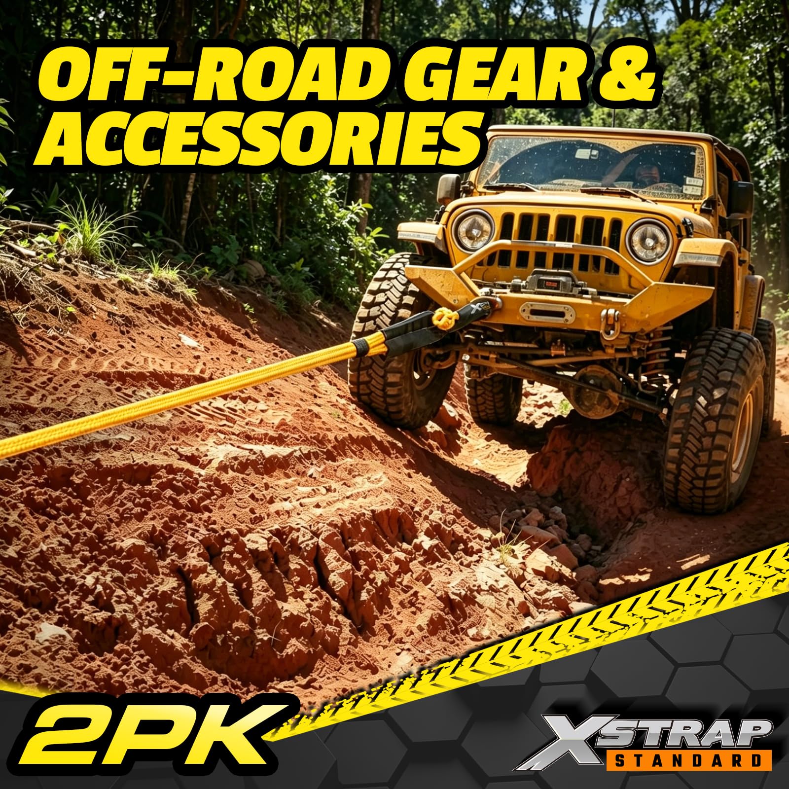XSTRAP STANDARD Grillo sintetico morbido da 1/2 pollici x 22 pollici (25,9 kg resistenza alla rottura) con maniche extra e custodia per vela SUV ATV camion Jeep rimorchio di recupero, confezione da 2