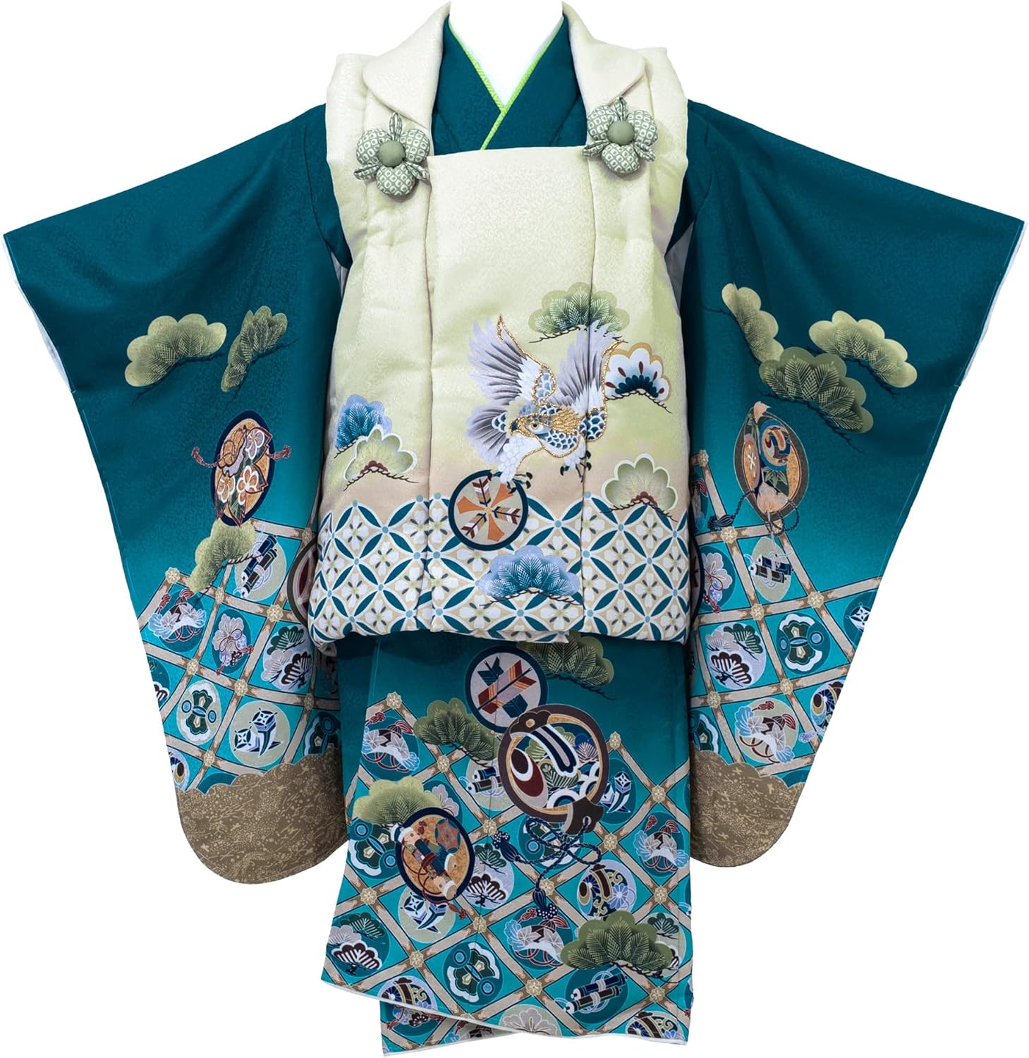 グリーン]被布セット 男の子 七五三 3歳 着物セット 七五三 3歳 三歳