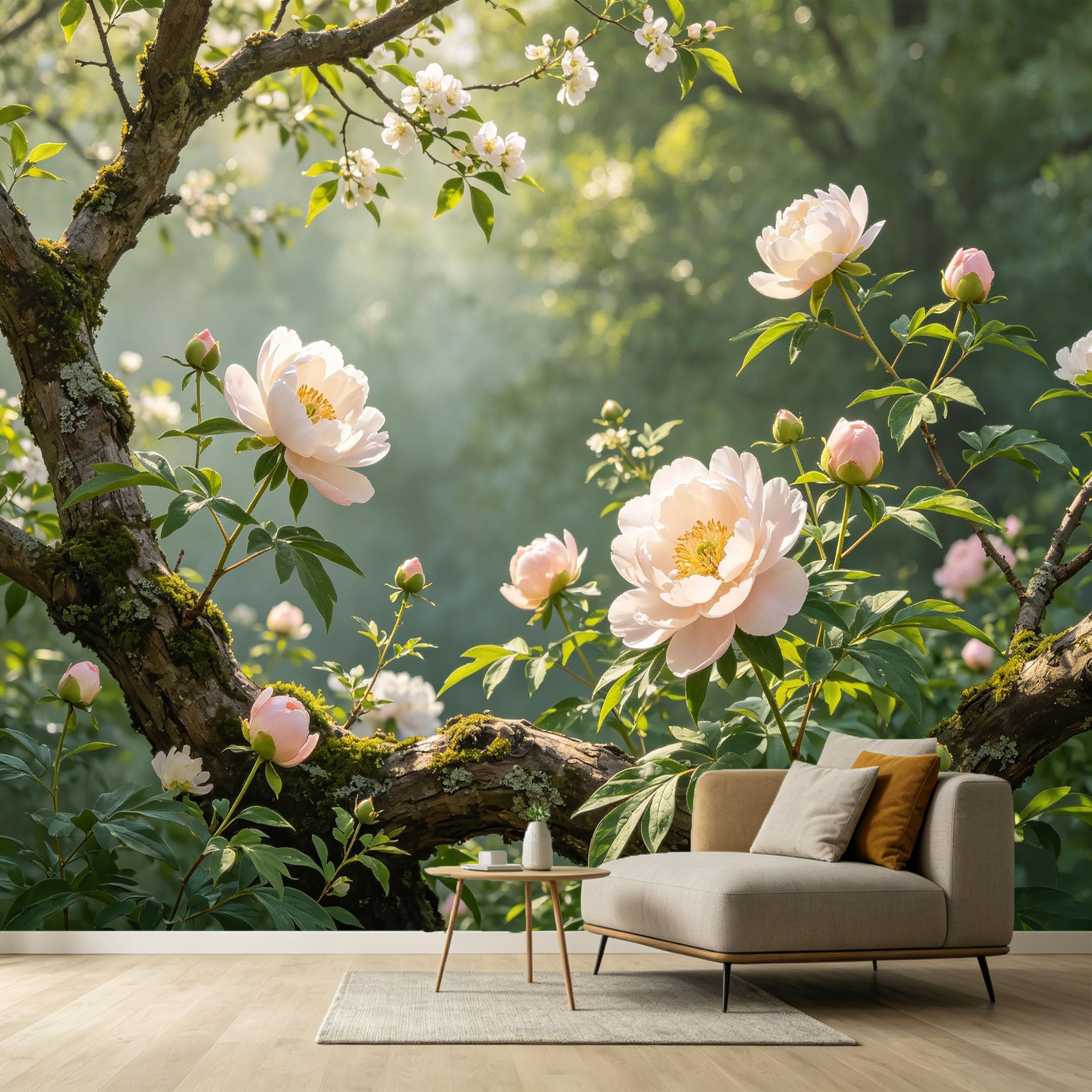 Custom Size Wall Murals Botanical Peony Flower Tree Branch Watercolor SelfAdhesive Wall Fabric Removable Large Wallpaper for Photo Living Room Modern Decor Interior