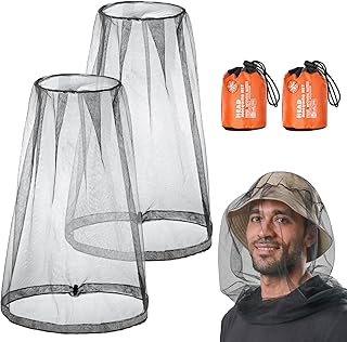 ACWOO 2 Pack Tête de Moustique Net, Filet de Tête Anti-moustiques avec Sac de Transport, Protection Contre Les Insectes Moustiquaire de Tete, Mosquito Head Net pour Apiculteur Camping Extérieur, Noir
