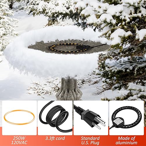 Miniatura 4 de ikuchelife Calentador de baño para pájaros de 250 W para exteriores en invierno, descongelador para baños de pájaros con control termostático,