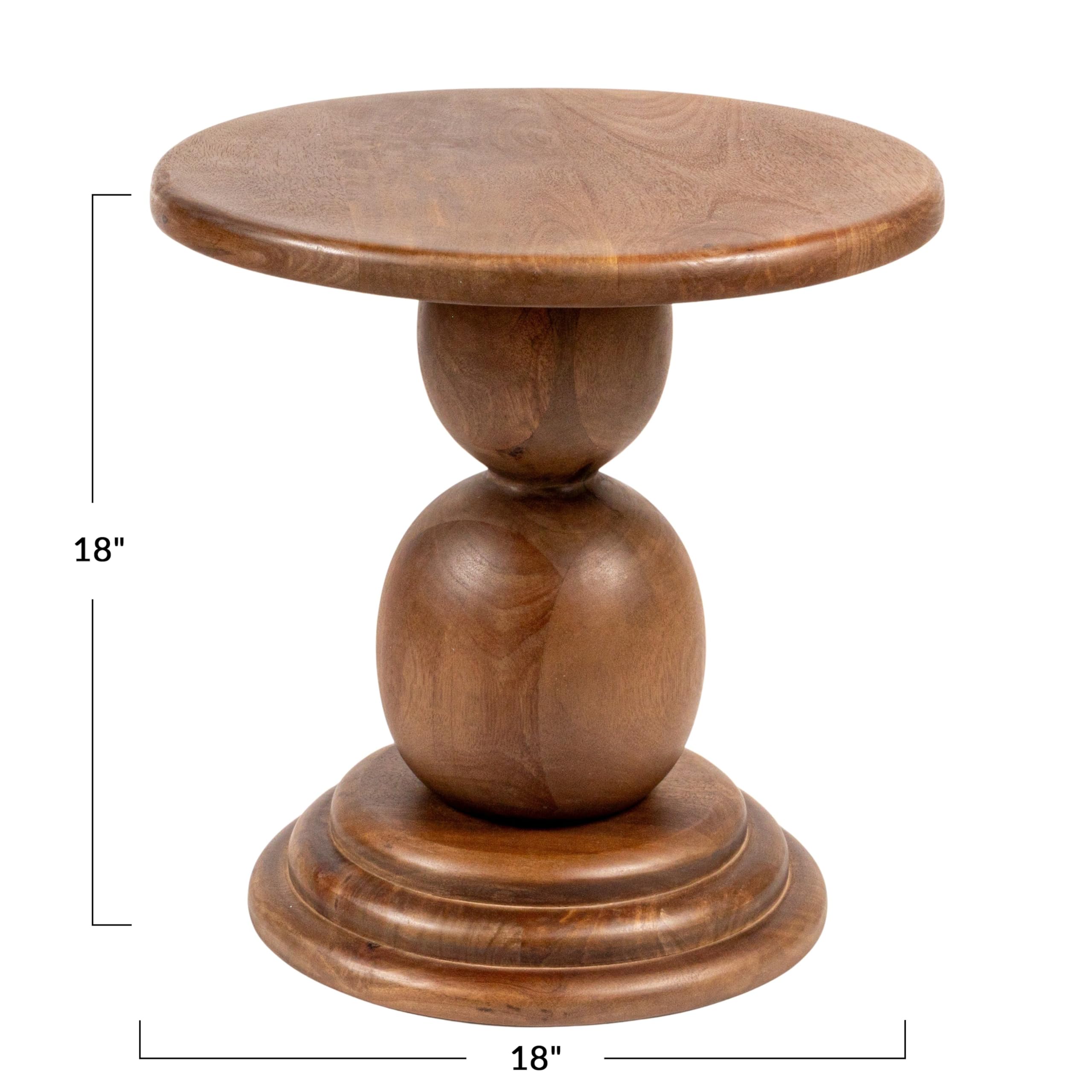 Creative Co-Op Round Mango Wood Bulbed Pedestal End Table, Walnut