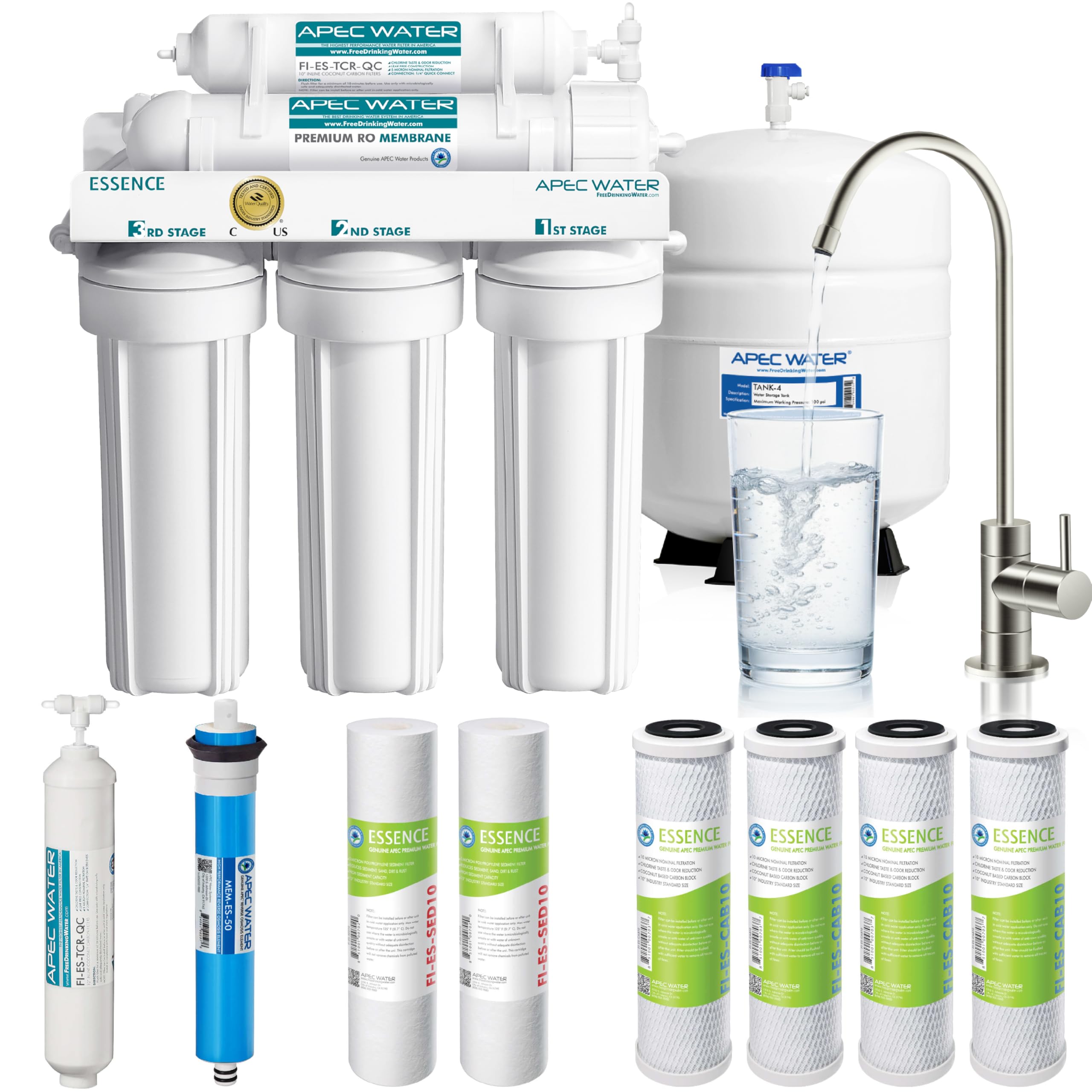 APEC Water Systems ROES-50 Essence Series Top Tier 5-Stage WQA Certified Ultra Safe Reverse Osmosis Drinking Water Filter System with Extra High Capacity Replacement Pre-Filter Set Stage 1-3