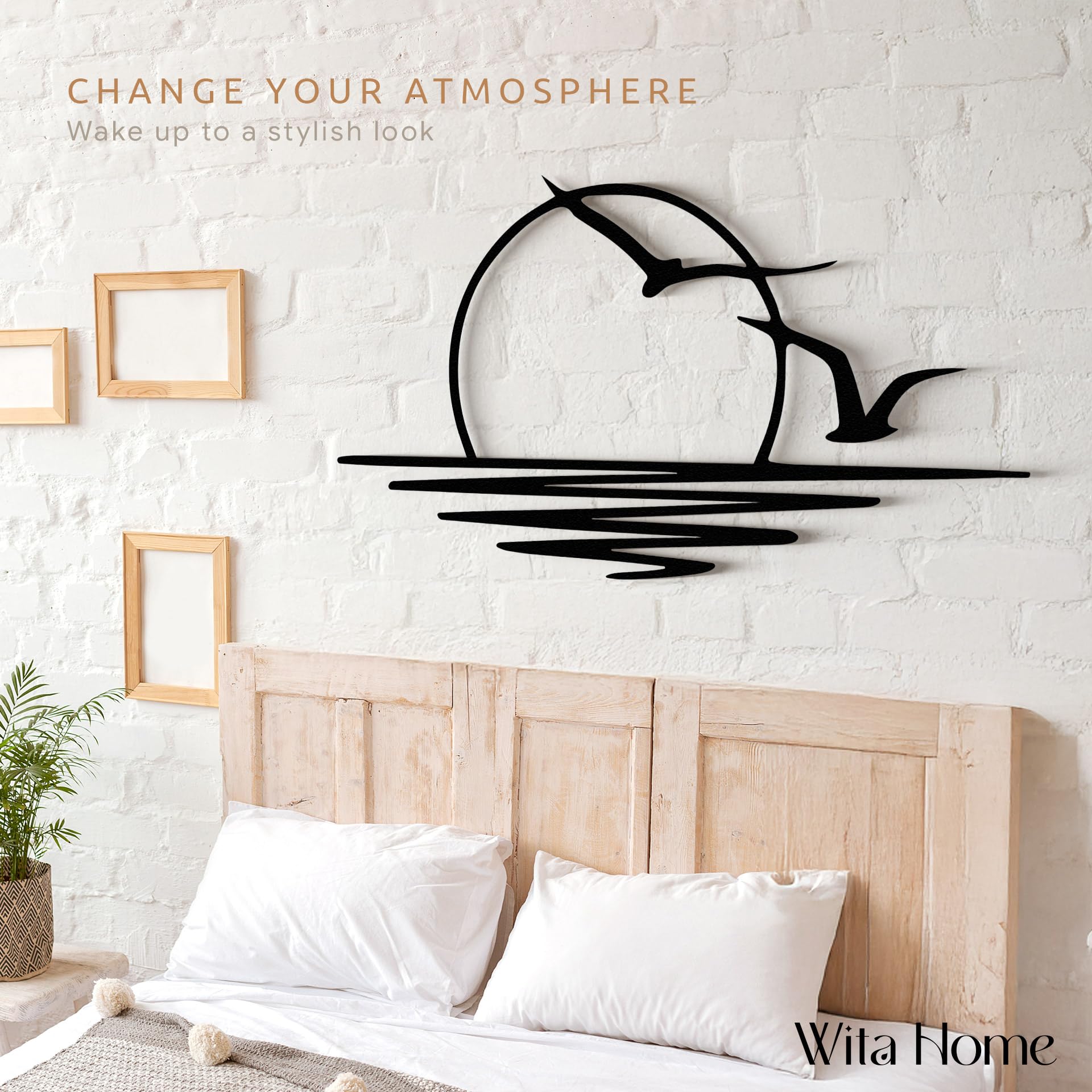 Wita Home Sunset With Seagulls Metal Wall Mounted Art, Handcrafted Metal Home Decor With Static Powder Coating, Eye-Catching Addition To Living Room Decor, Modern Beach Decor For Indoor And Outdoor Spaces-329311