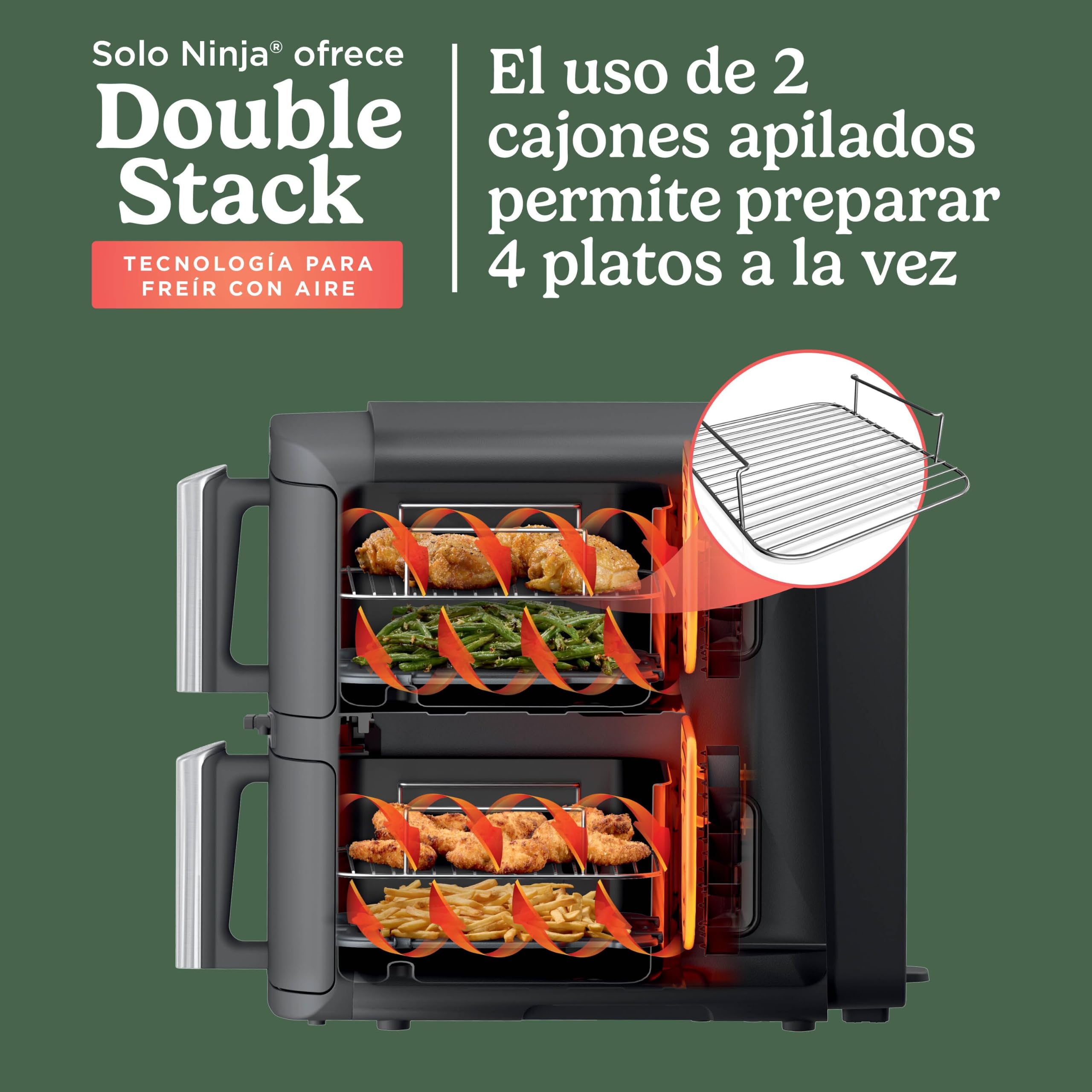 Ninja Double Stack XL, Freidora de Aire, 9,5L, Piedra Dorada, SL451EUSD | Freidora de Aire Vertical de Doble Cajón, 4 Niveles de Cocción, 2 Rejillas, con Sensor Digital de Cocción