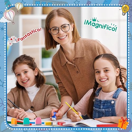 Vista 10 de Qilery 8 sellos para profesores, regalos de calificación en español, de goma, autoentintado, motivación para la escuela, español, aula, premios Azul