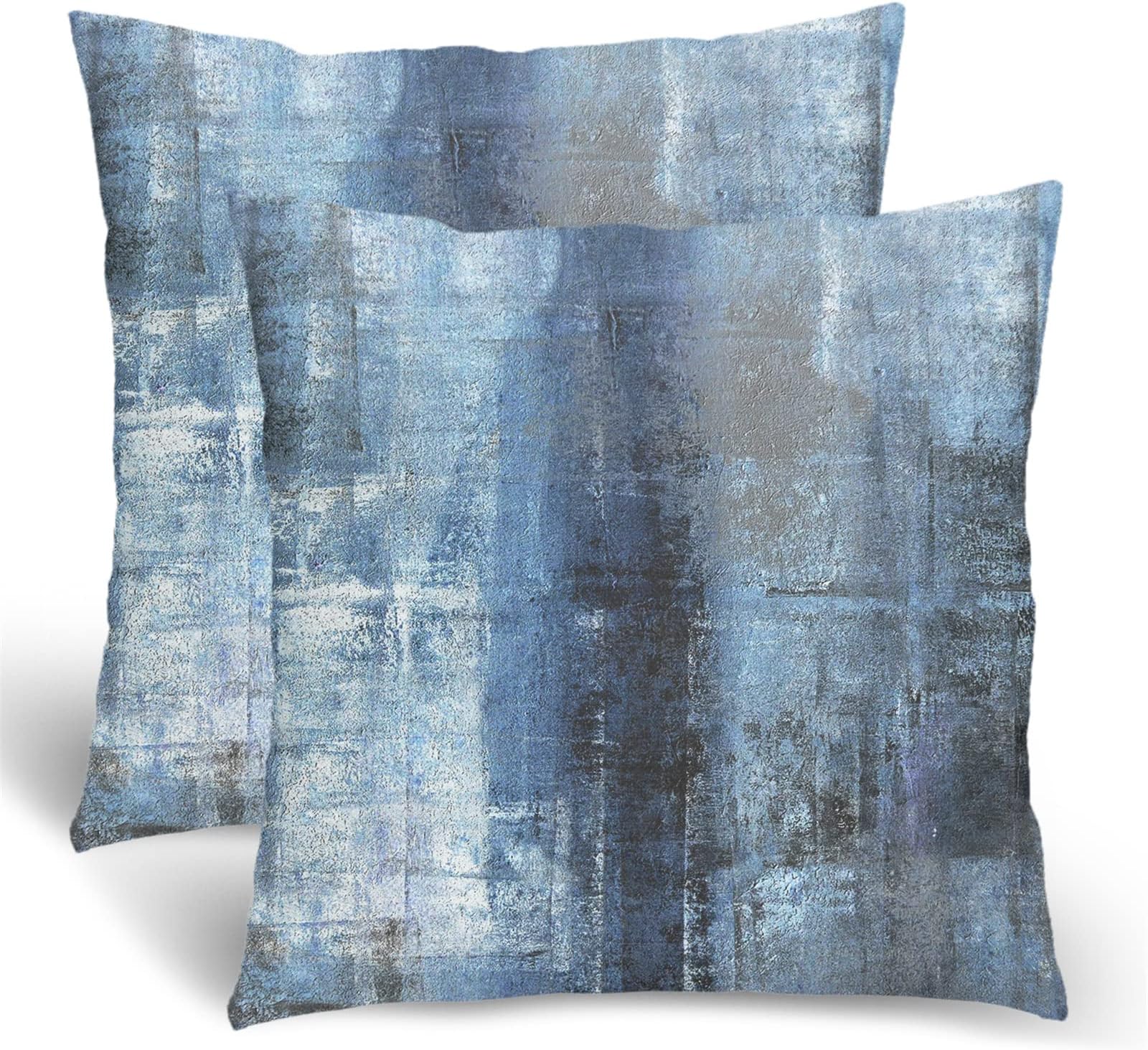 BETGINY Navy Blue Grey Pillow Covers 18x18 Set of 2, Gray White Modern Abstract Art Painting Throw Pillows for Couch, Blue Throw Pillowcase Square Cushion Cover Gift for Couch Sofa Bed