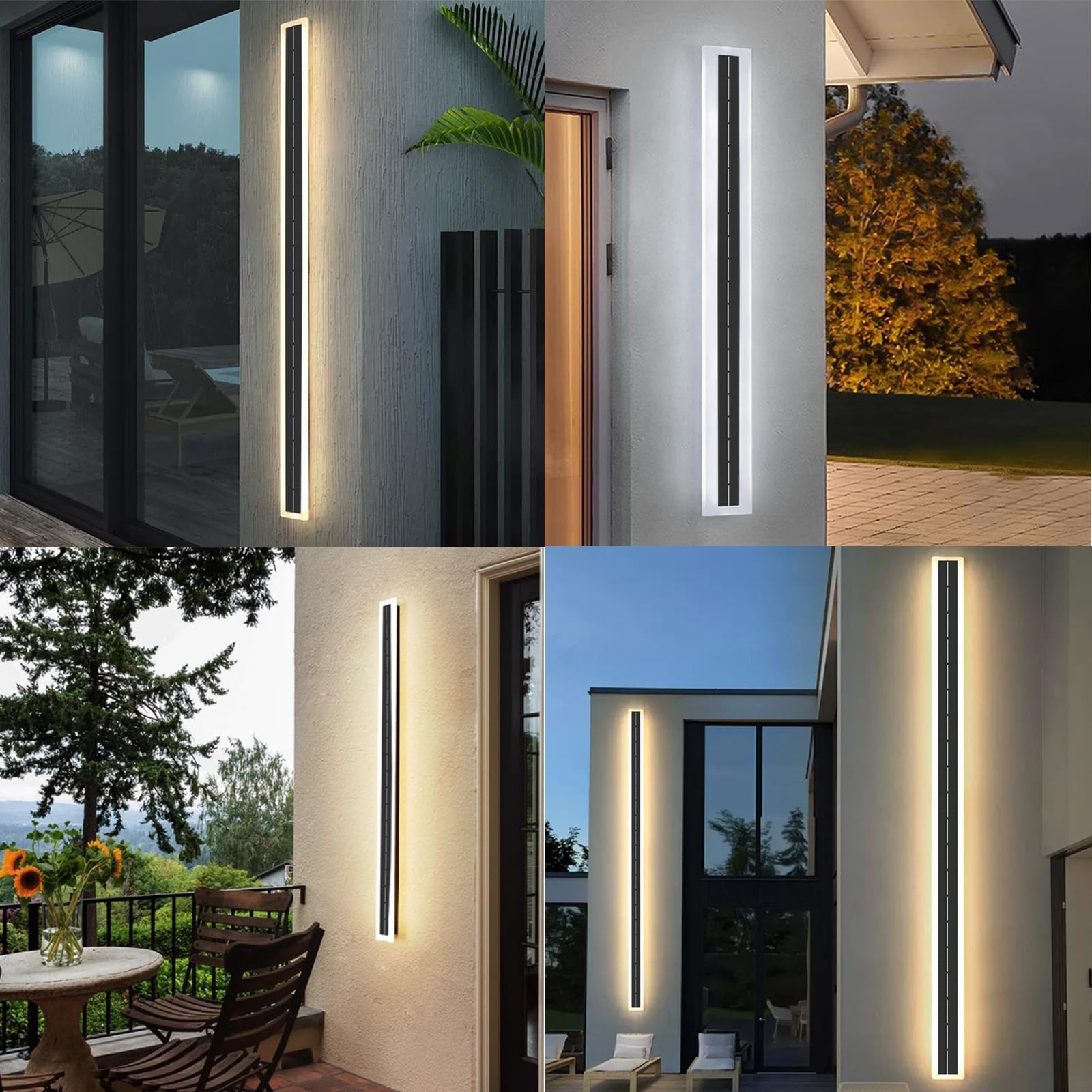 Długa taśma LED zasilana energią słoneczną lampa ścienna zewnętrzna IP65, czarna, liniowa, nowoczesna, akrylowa, na balkon, do ogrodu, wnętrz, garażu