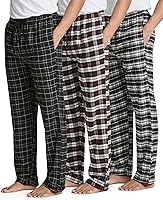 Real Essentials Men's Flannel Pajama Pants 3-Pack - Soft Cotton Lounge Bottoms, Elastic Waist, Pockets, Big & Tall S-5XL