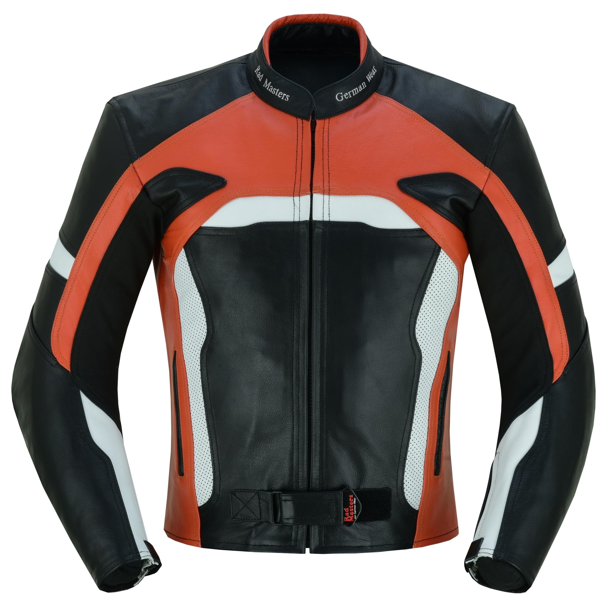 German Wear Herren Motorradjacke Lederjacke mit Protektoren, Frabe:Orange;Größe:S