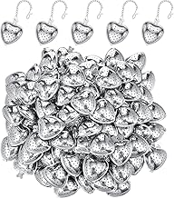 Sumind 100 Pcs Tea Strainer Stainless Steel Tea Ball Infuser Loose Leaf Tea Steeper Tea Interval Diffuser Heart Shape Mesh Tea Filters with Extended Chain Hook for Seasonings Cup Bottle (Silver)