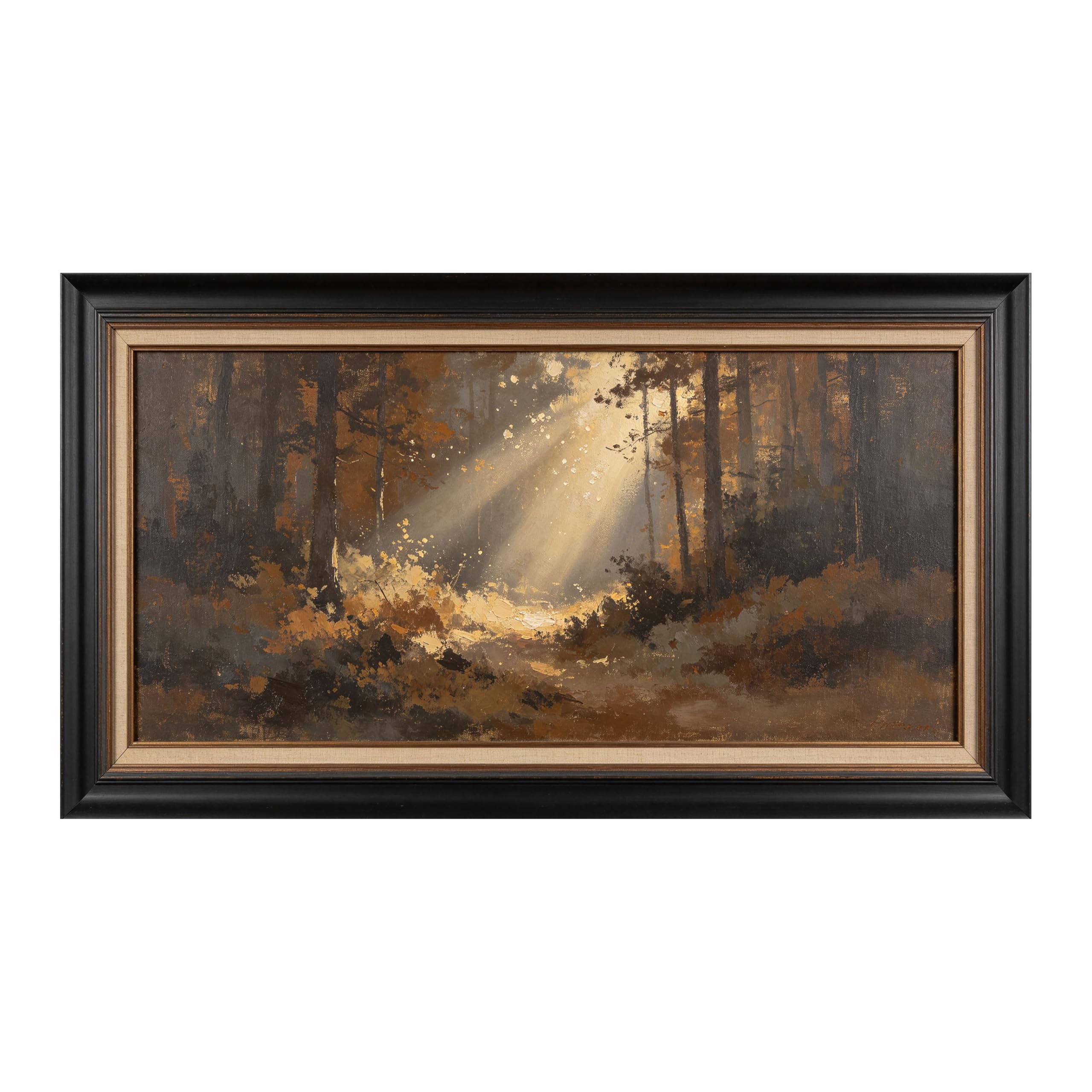 Yzpallescene Art260711004 3D Framed Wall Art Autumn Forest Sunbeam Landscape Oil Painting Rustic Large Size Selfadhesive Removable Wall Decor Prints Artwork For Living Room Bedroom Office