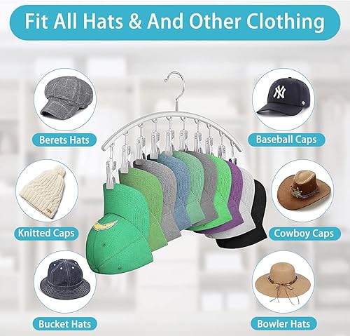 Miniatura 3 de Hat Racks for Closet, Metal Hat Organizer Racks for Baseball Caps 2 Pack Door Hat Racks for Baseball Caps with 10 Large Clips, Baseball Hat Holder