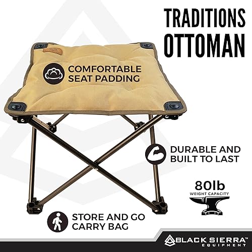 Miniatura 4 de Black Sierra Traditions - Taburete de campamento plegable, reposapiés plegable para campamento, reposapiés plegable ligero, reposapiés plegable para