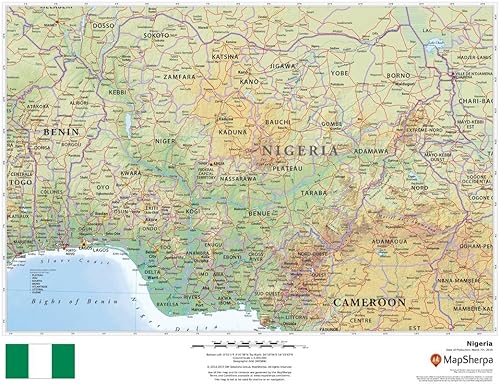 Nigeria  22 x 17 inches  plástico mate  mapa de pared