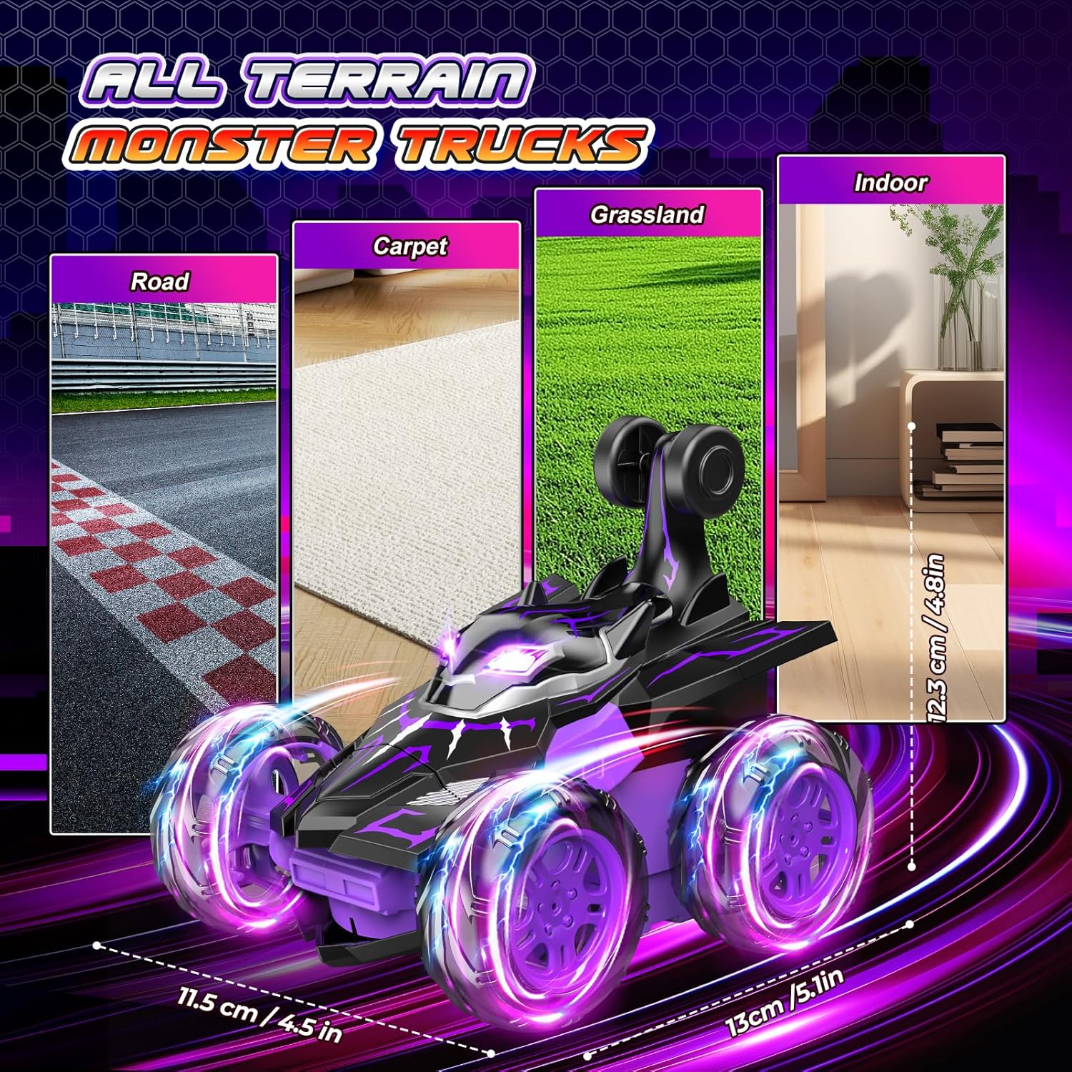 Remote Control Car,RC Cars for Boys with Double Sided 360° Flip & 4WD Wheel Lights,Rechargeable Monster Truck Car Toys for 4 5 6 7 8 9 10 Year Old Birthday Gifts Christmas Stuffers for Kids Age 4-12