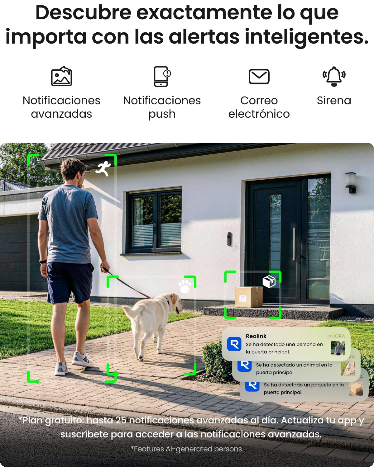 Reolink Timbre con Camara Exterior, 2K HD, Battery Video Doorbell (2nd Gen) | Vista 1:1 cuerpo, Inalámbrico/cableado, Wi-Fi 2,4/5 GHz, Almacenamiento local, Detección IA, Notificaciones inteligentes