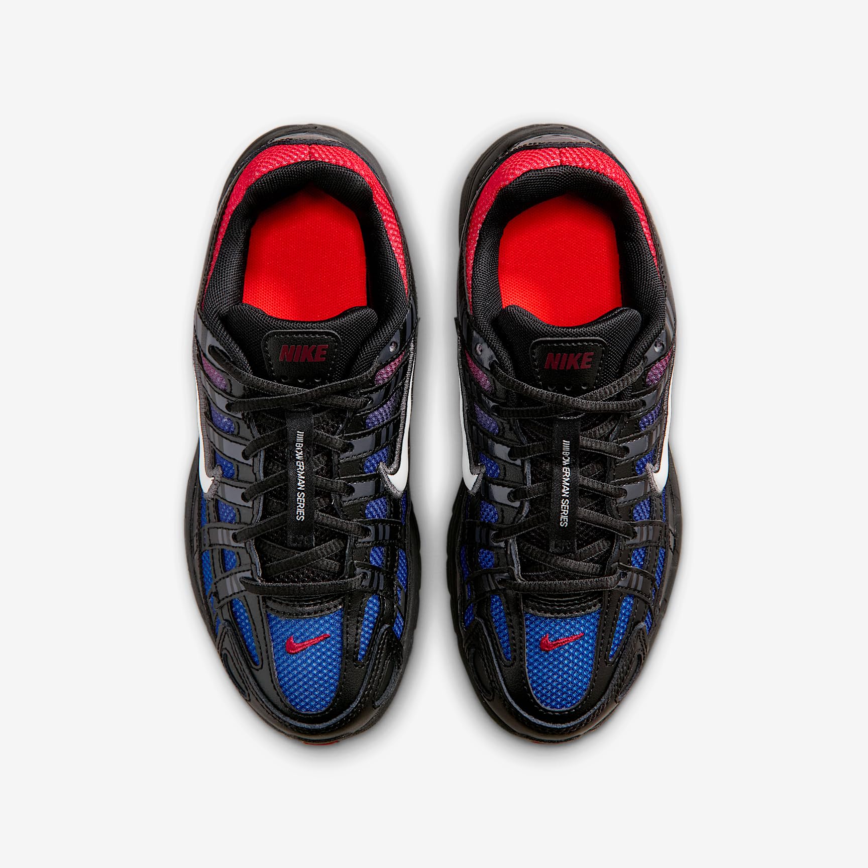 NIKE P-6000 Zapatos de piel y malla transpirable IO9922 Color 002 Negro Rojo Azul Amortiguado Ergonómico