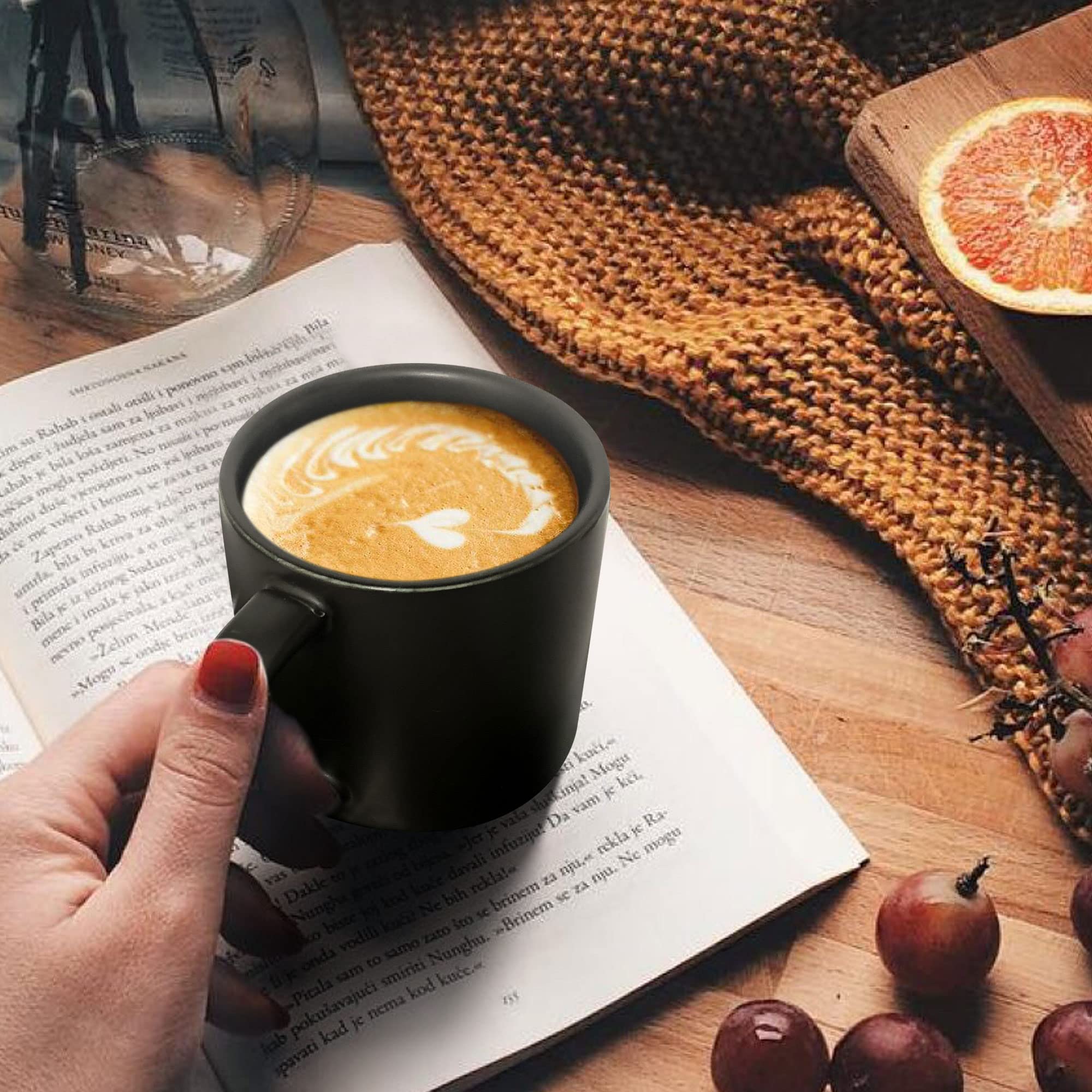 Set di tazze in ceramica, 2 x 420 ml, per ufficio, casa, salute, grande capacità, 14,2 once nero