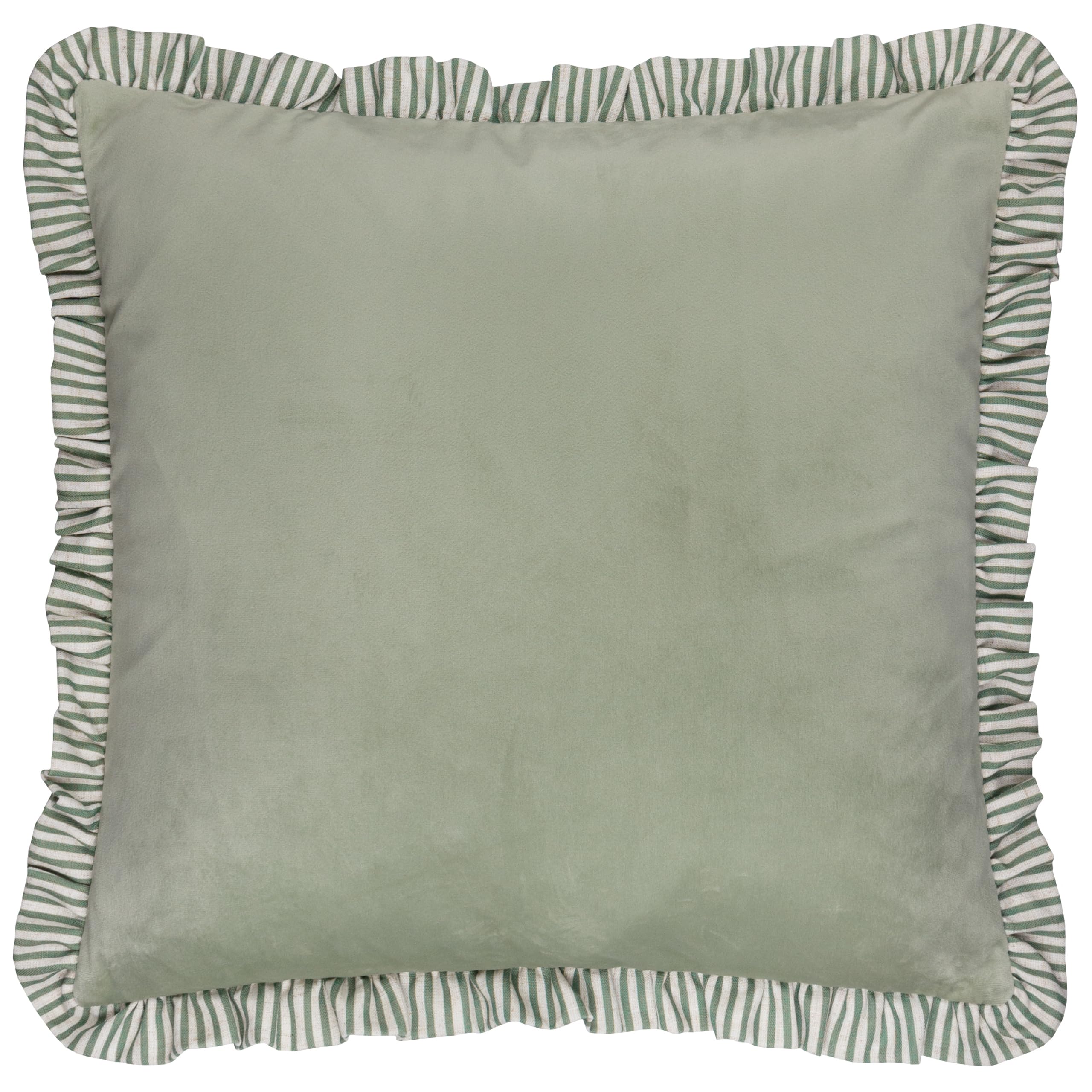 furn. Wylder Solene Ruffle Cushion Cover – Soft Pastel Velvet Striped Trim Decorative Case (Sage – 45x45cm)