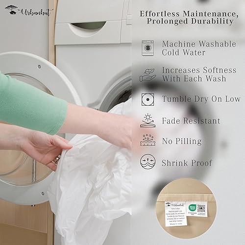 Miniatura 7 de URBANHUT Juego de sábanas de 100 % algodón tamaño Queen (4 piezas), 700 hilos, sábanas de lujo suaves para cama tamaño Queen, sábanas de hotel de