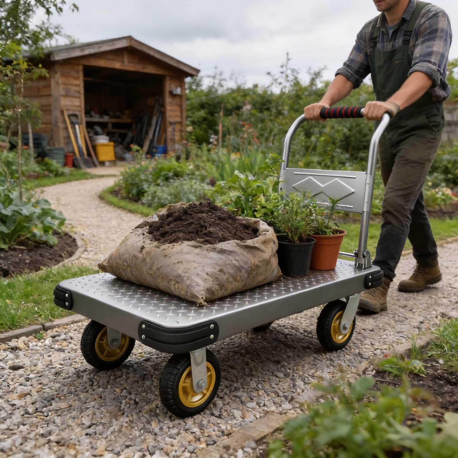 Plattformwagen Klappbar 500kg, Transportwagen, Robuster Wagen Zum Bewegen Schwerer Gegenstände, Rollwagen für Lager, Möbel & Haushaltsgeräte(Size:90x60cm)