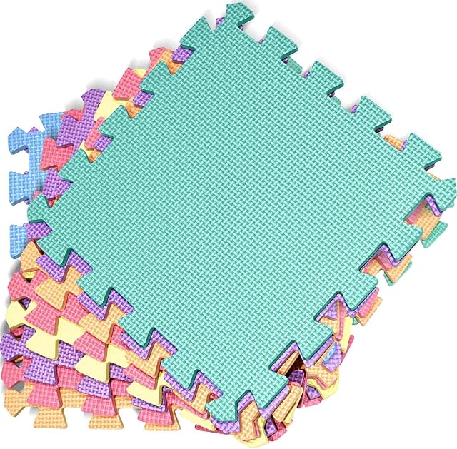 kidoola Foam Baby Play Mat (29x29cm)  Thick & Soft EVA Foam Interlocking Floor Tile Matting for Children  Large Multi Colour, Safe & Comfortable 7mm Thick Play Flooring (27pc.)