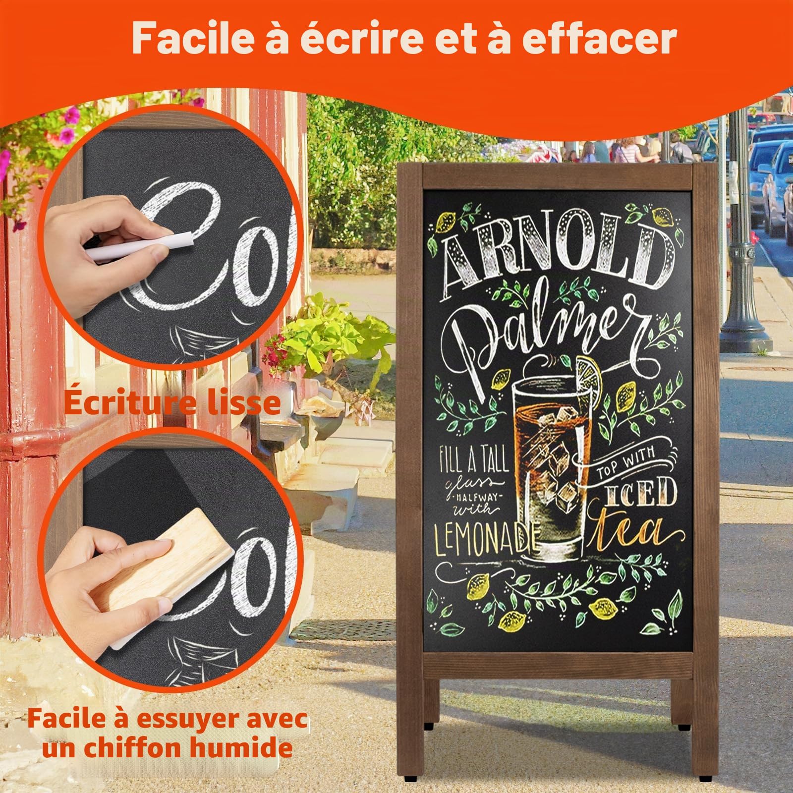 Chevalet Publicitaire Extérieur 105x45cm Tableau Noir Magnétique Double Face Grand Panneau, Tableau à Craie Stop Trottoir, Chevalet Bois Pour Pour Menu Sandwich Restaurant, Bar, Fête, Commerce