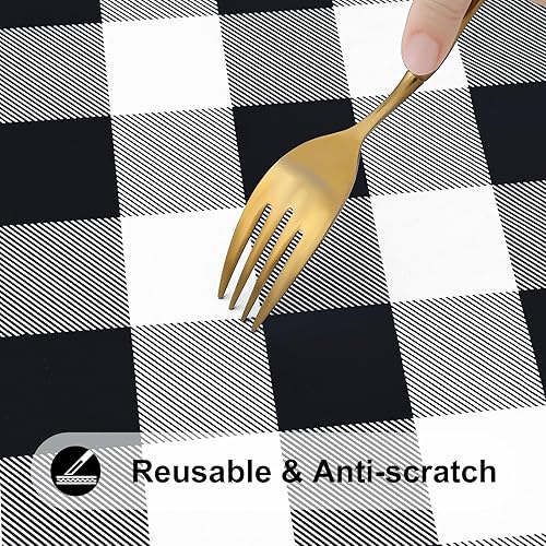 Miniatura 8 de smiry Mantel rectangular, elástico impermeable para mesas de 6 pies, mantel de franela a cuadros para picnic, campamento, al aire libre (negro y