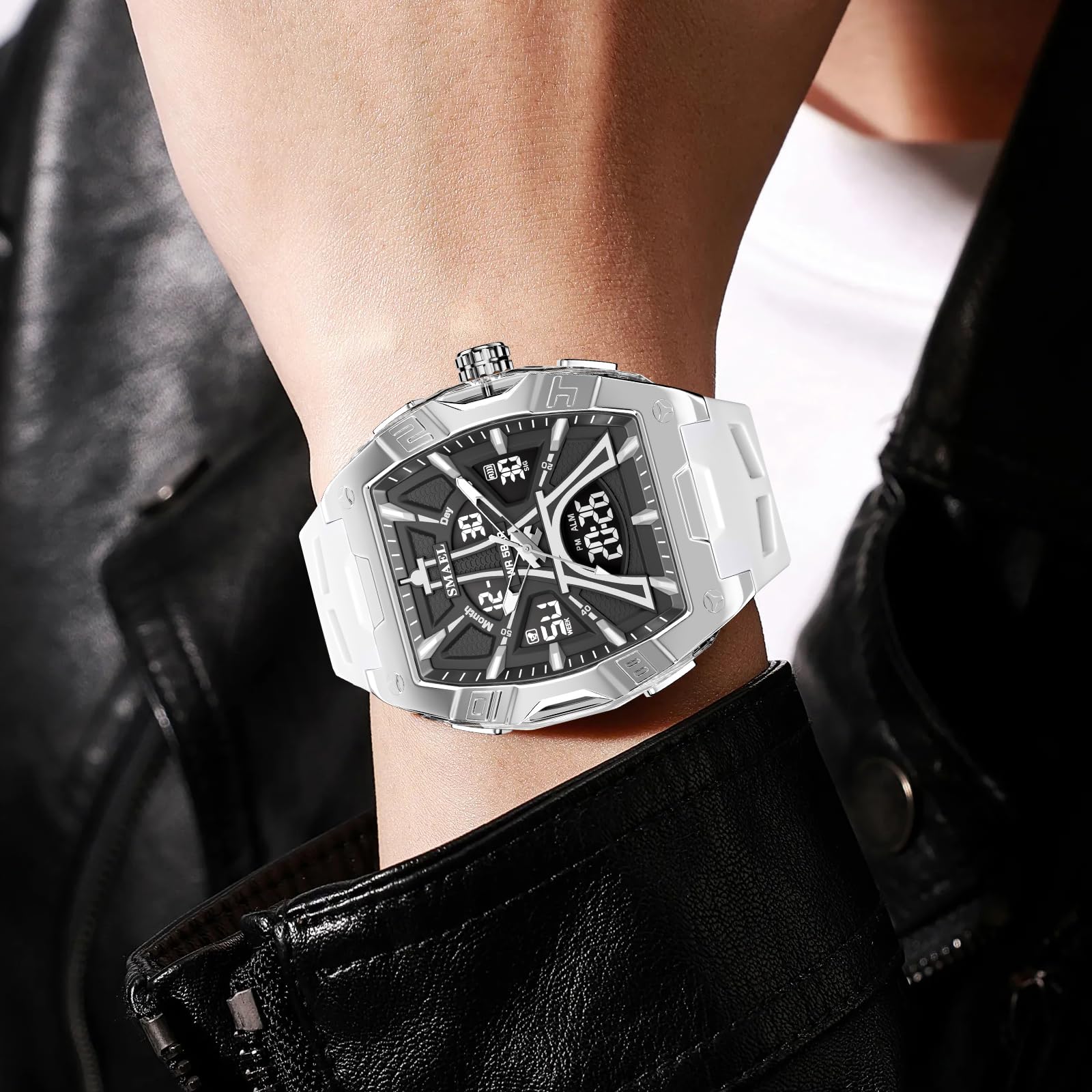 Gosasa Montre de sport analogique et numérique pour homme - Résistante à l'eau jusqu'à 50 m - Avec rétroéclairage LED, chronomètre, alarme, date et semaine - Bracelet en silicone