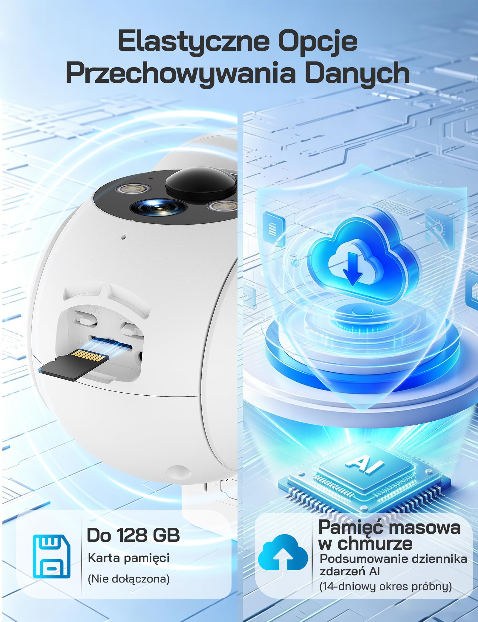 WOLFANG Solarna kamera bezpieczeństwa 1080P na zewnątrz, kamera WiFi PTZ 360° (tylko 2,4 G), wykrywanie ruchu PIR, noktowizor, dwukierunkowy dźwięk, IP65, współpracuje z Alexa i Google Home, bez