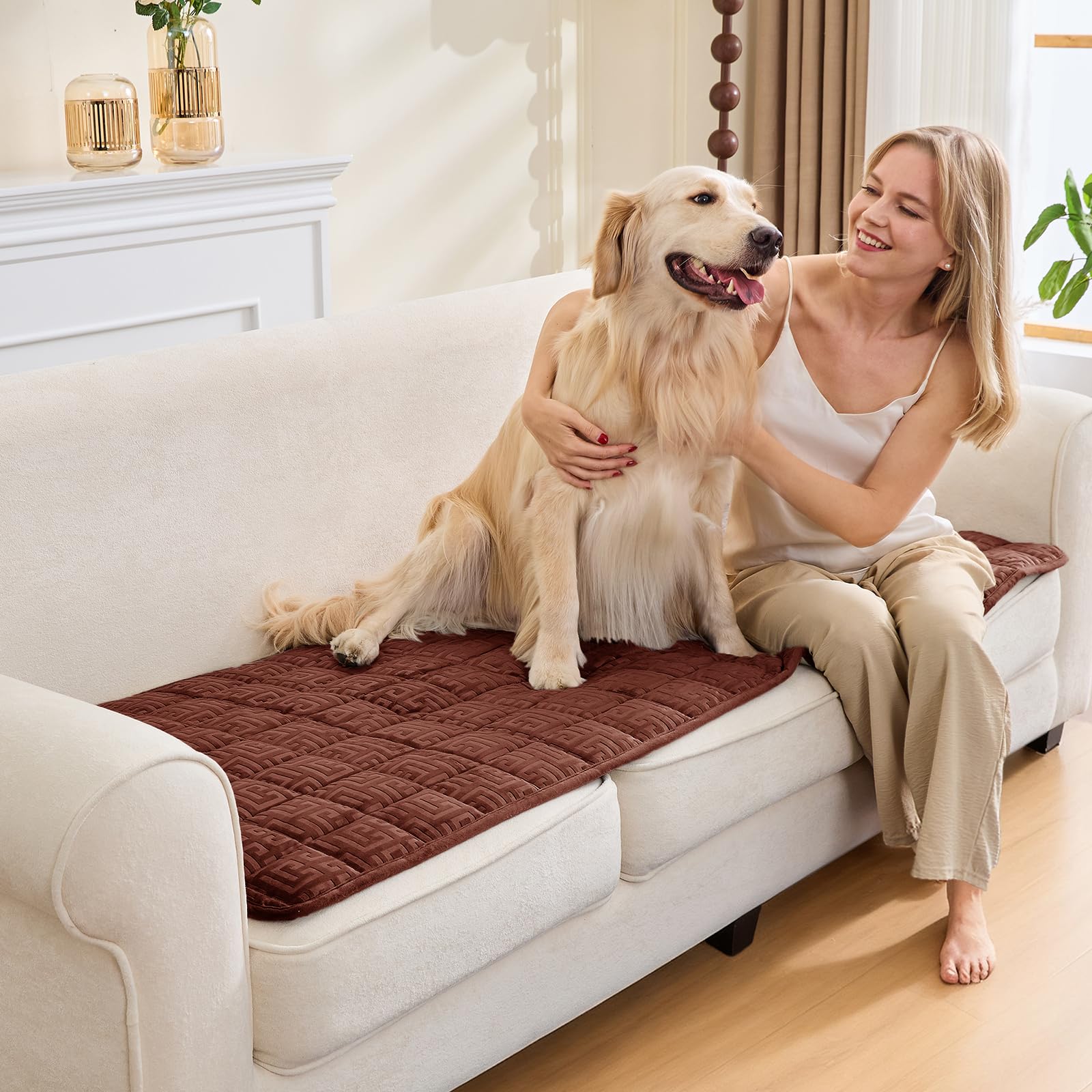 SYLC Sofa Cover Rust Red Velvet Quilting,Thick Sofa Cover 3 Seater Corner L Shape Settee Non Slip Seat Cushion Covers Protector for Living Room Caravan (Rust Red,70×210cm / 1 Piece)