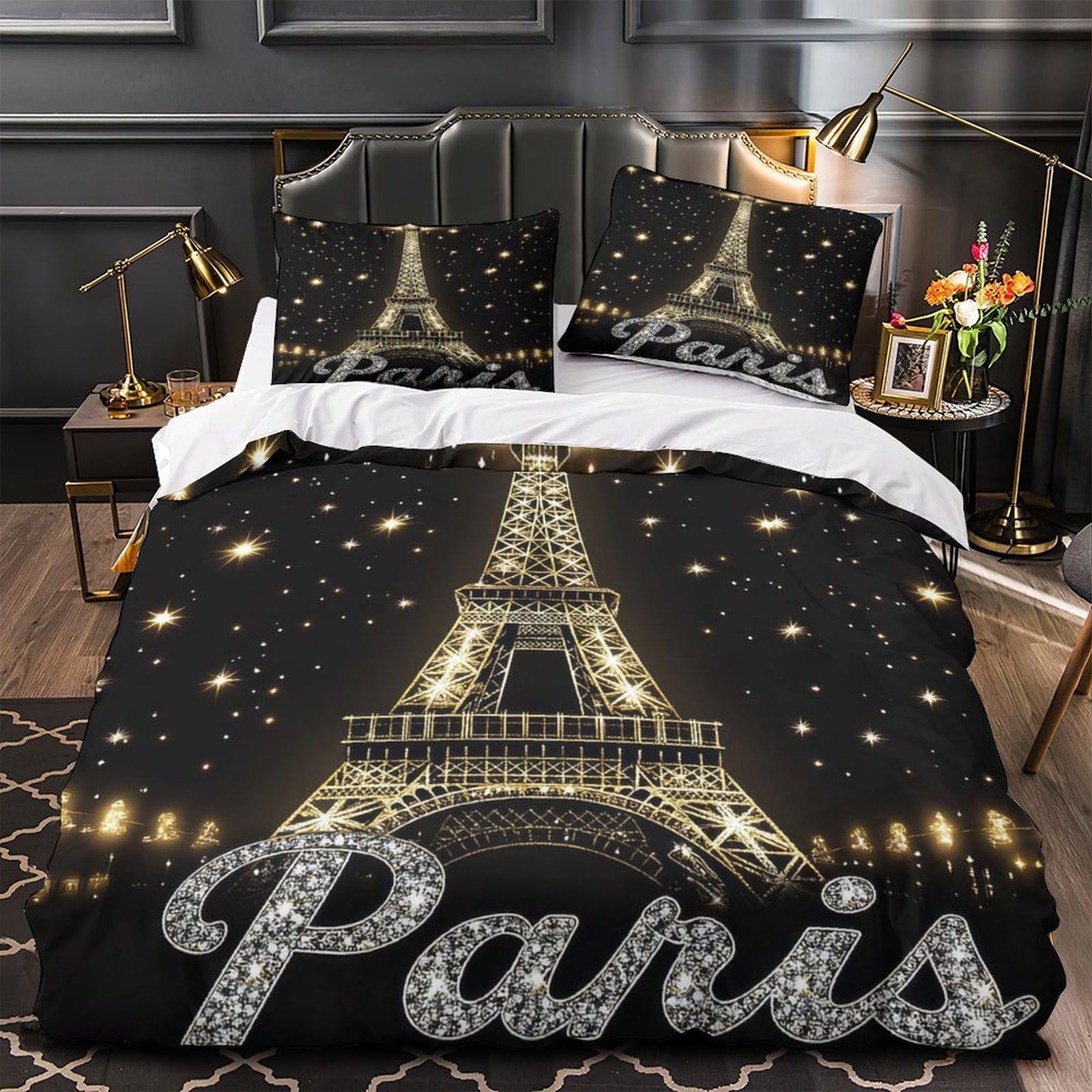 Ensemble de literie Tour Eiffel brillant pour une chambre moderne chic