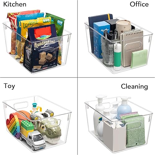 Miniatura 4 de Juego de 10 contenedores de almacenamiento de plástico transparente, 4 recipientes grandes y 6 pequeños apilables para organización de despensa,