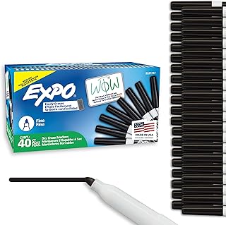 EXPO Dry Erase Markers, Low Odor Ink, Black, Fine Tip, 40 Count - Whiteboard, Calendar, Organization, Essential Supplies for Office, School, Classroom, Teachers