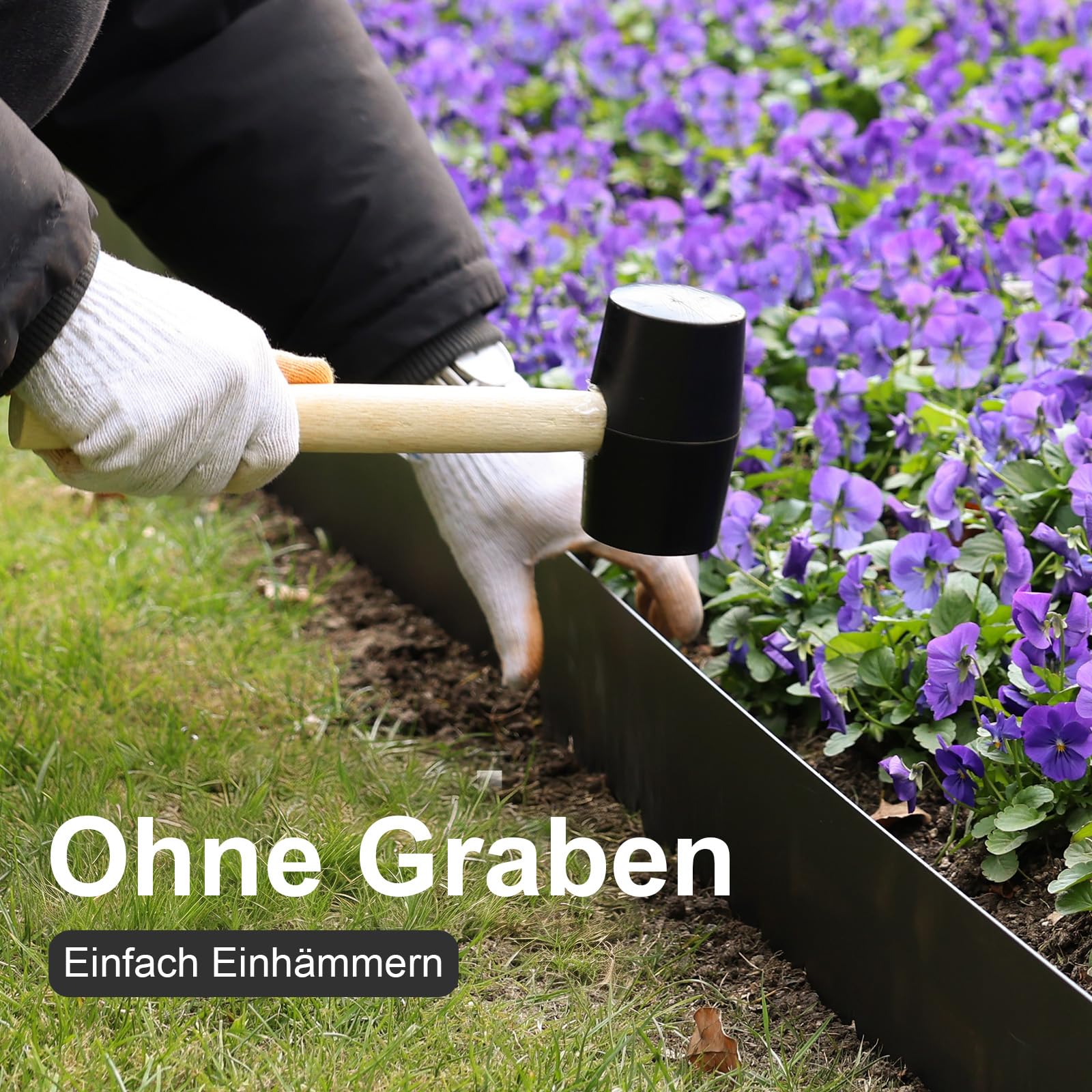 10er-Set feuerverzinkte Rasenkante mit Pulverbeschichtung, 100x15 cm (LxH), Metall-Beeteinfassung, mit 11 Erdclips für Rasen und Gartenwege, 10 m Gesamtlänge #LYLB65BK-DE