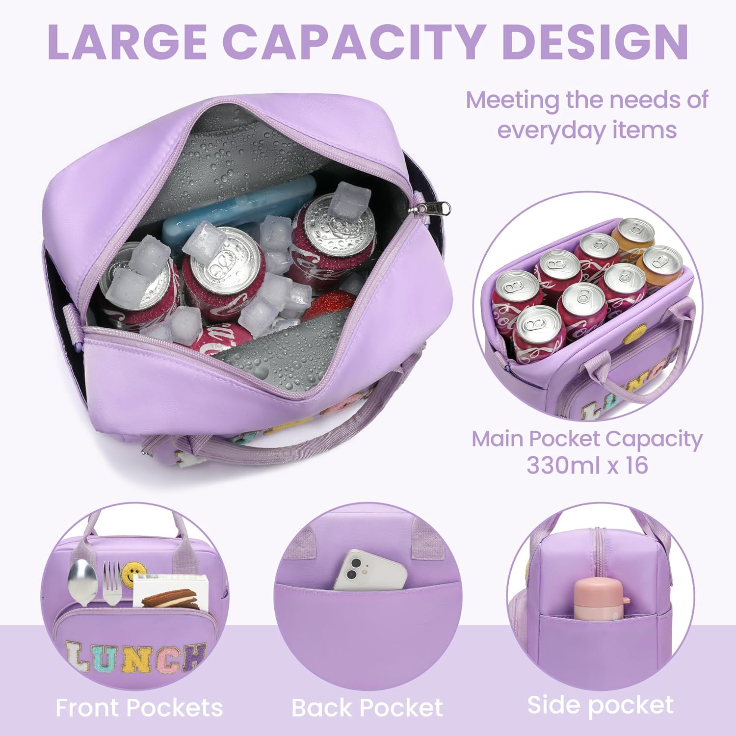 RLGPBON Insulated Lunch Bag Teen Girls, Preppy Lunch Box Large Insulated Lunch Bag Reusable Lunch Tote Bag, Preppy LunchBag for Girls School Travel Picnic - Image 4