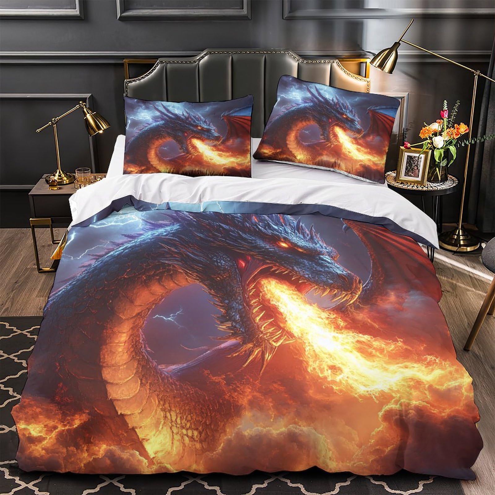 Housse de couette dragon fantastique pour lit simple, parure confortable en microfibre douce