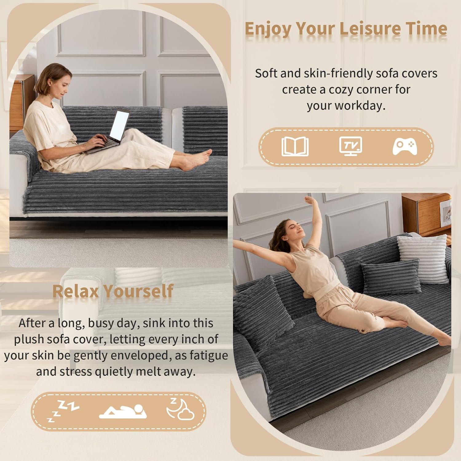 Waterproof Couch Cover for Dogs, Sofa Covers Washable & Non-Slip, Soft Dog Bed Blanket Protector for Sectional, Loveseat, Car, Camping (Dark Grey, 35"x95" 1 Pack)