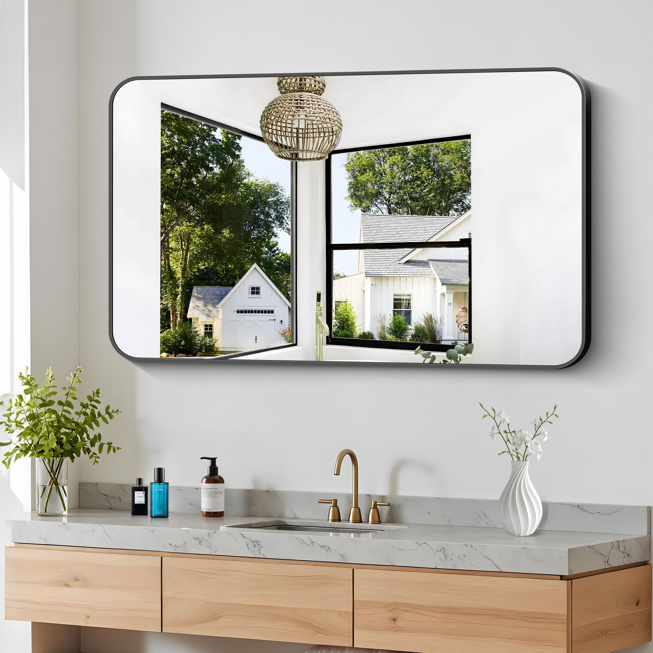 鏡 BROOKS WALL MIRROR Amazon.com: BONEWEI 30x48 inch Bathroom Mirror,Black Rectangle