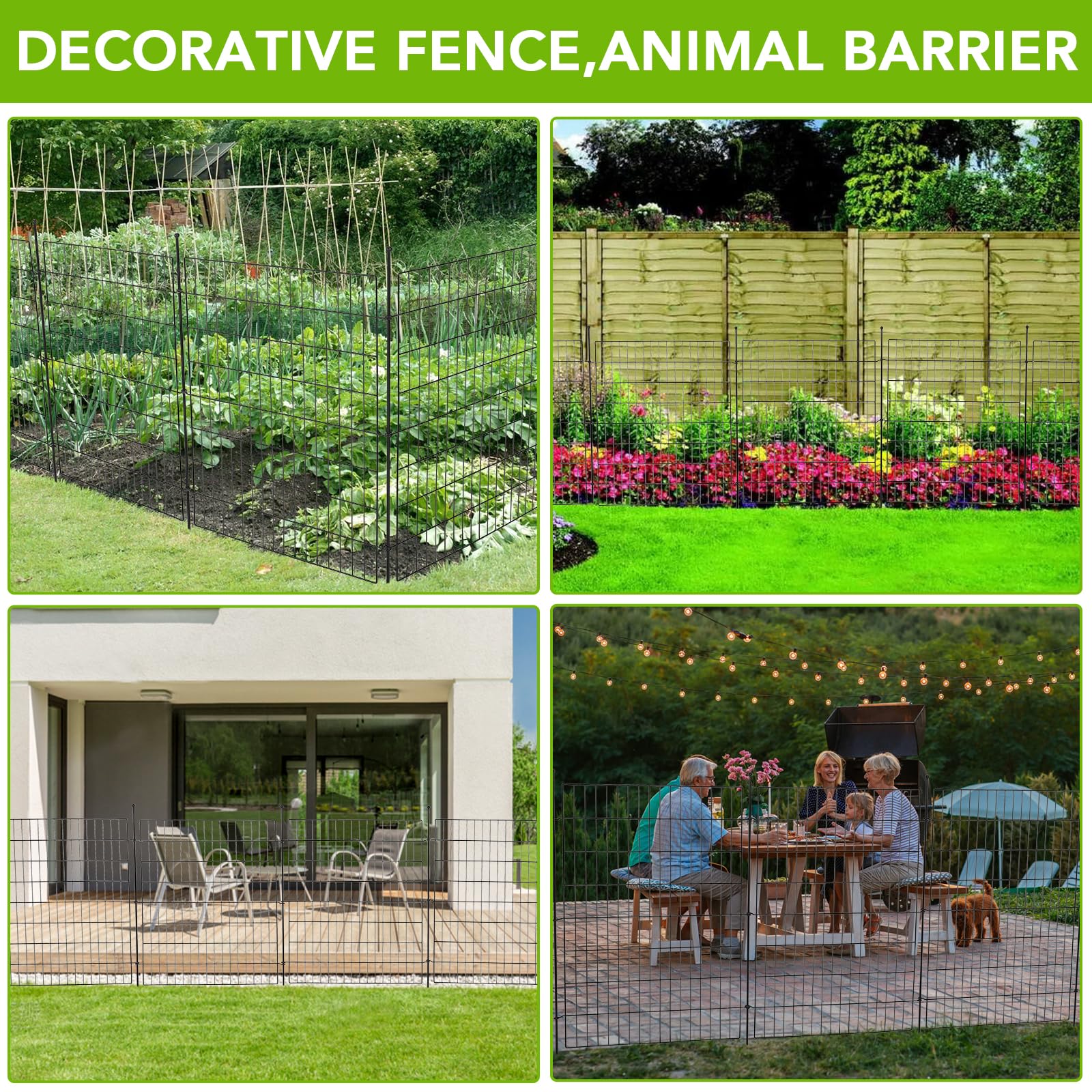 Clôture de jardin, 10 panneaux, 81 cm H x 74 cm l - Clôture en métal - Sans tranchée - Clôture d'animaux - Clôture en treillis métallique inoxydable - Pour chien, cour, terrasse, parterre de fleurs