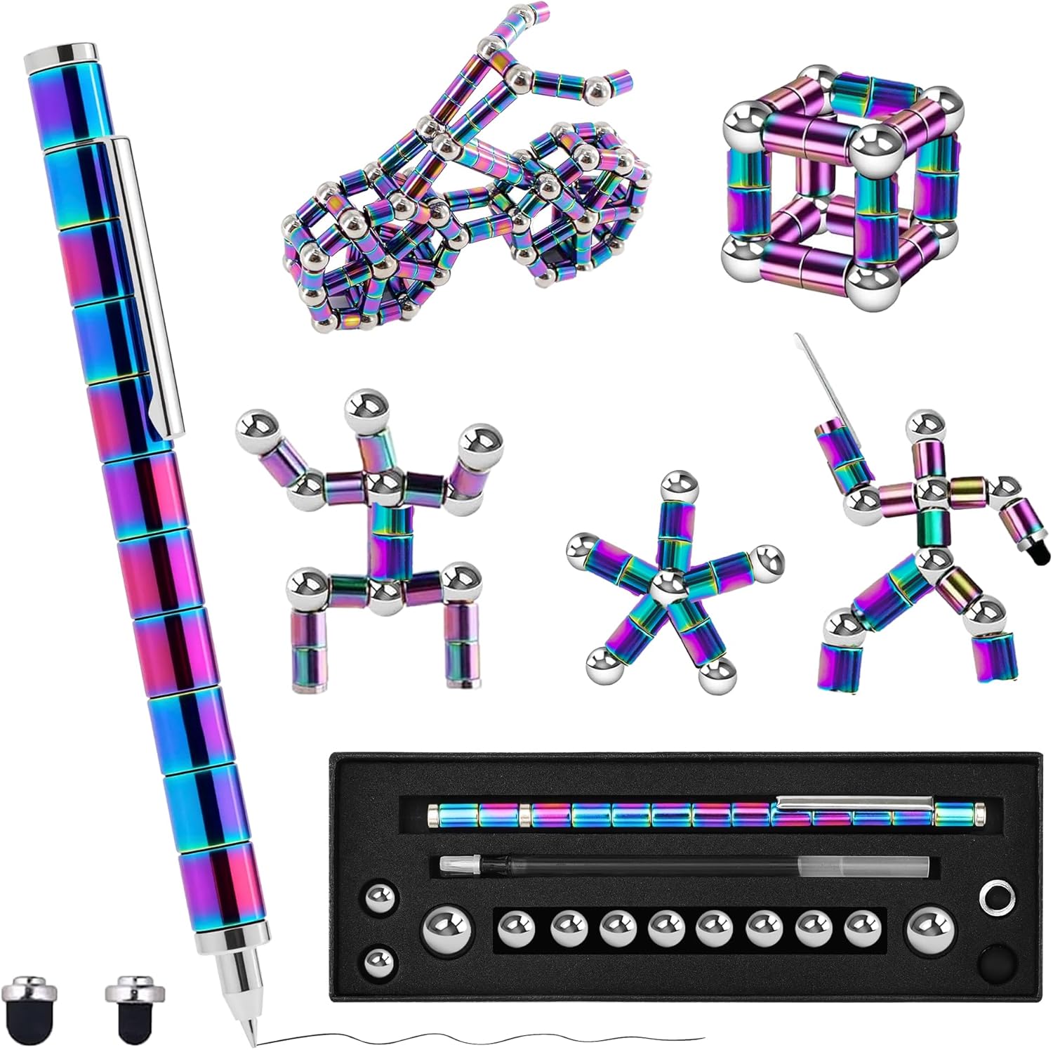 Fidget Pen, Decompression Magnetic Pen, Multifunctional Deformable Writing Pens, Sensory Gadget for Kill Time, Cool Fidget Toy for Stress and Anxiety Relief, Best Novelty Gifts for Teens and Adults