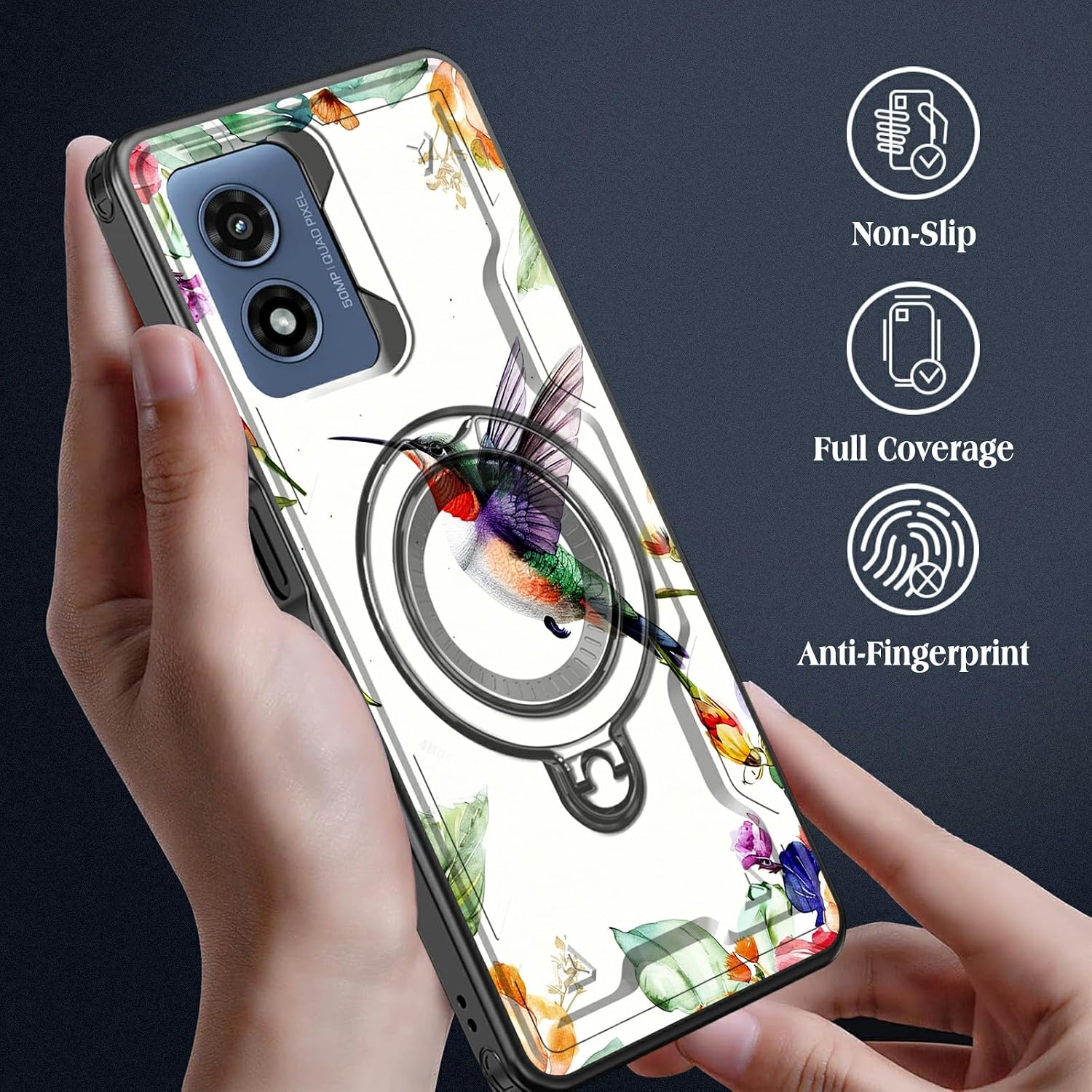for Motorola Moto G Play 4G 2024 6.5" Case with Stand for Moto G Play 4G 2024 Case Hybrid Dual Layer Rugged Slim Shockproof Protective Cover for Moto G Play 4G 2024,Watercolor Hummingbird thumbnail