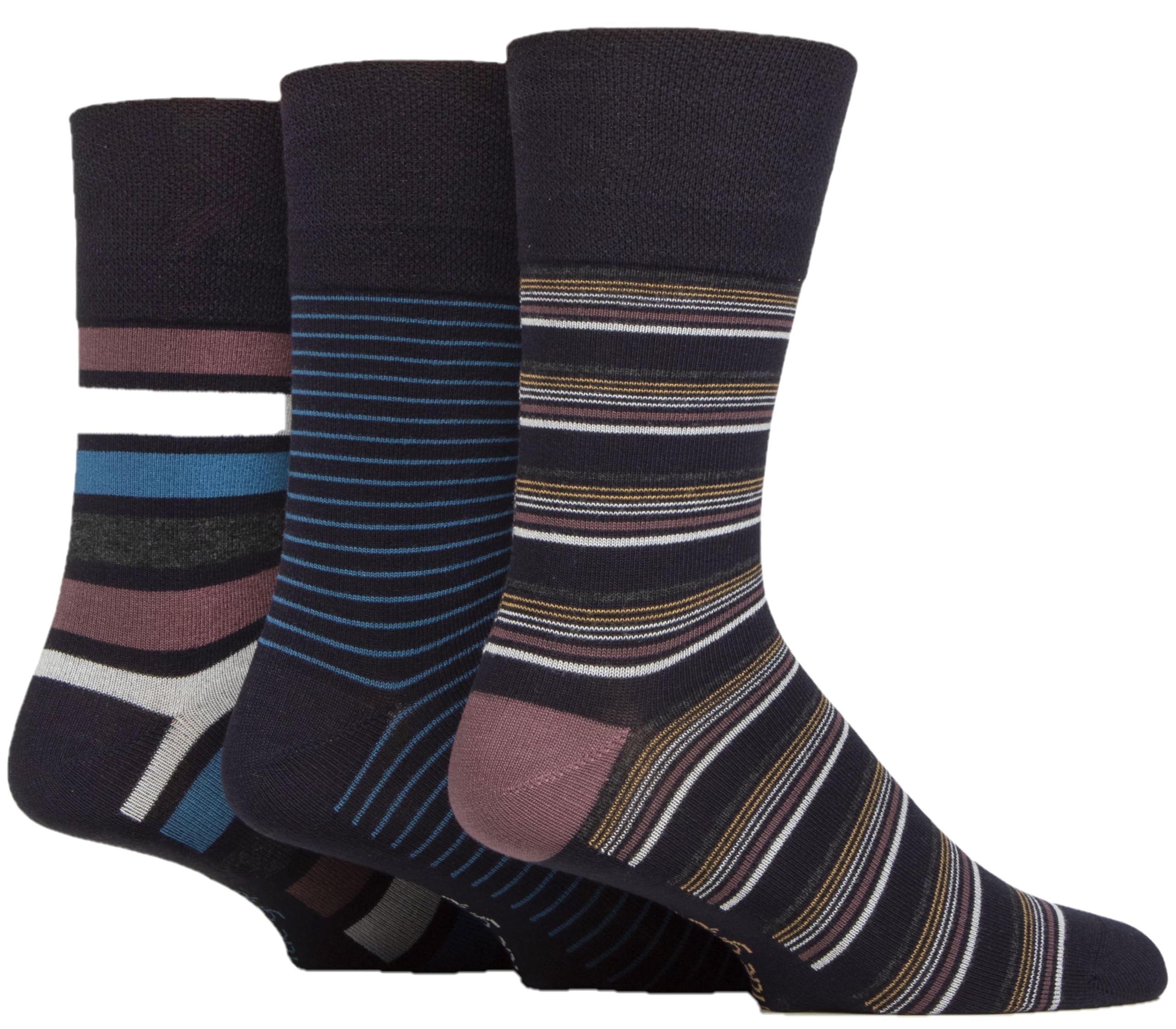 Sock Shop Gentle Grip Men's Mirage Stripe Gentle Grip Striped Plain And Patterned Soft Breathable Bamboo Socks In Mulitpack Of 3 Assorted Colours Sizes 6-11 6-11