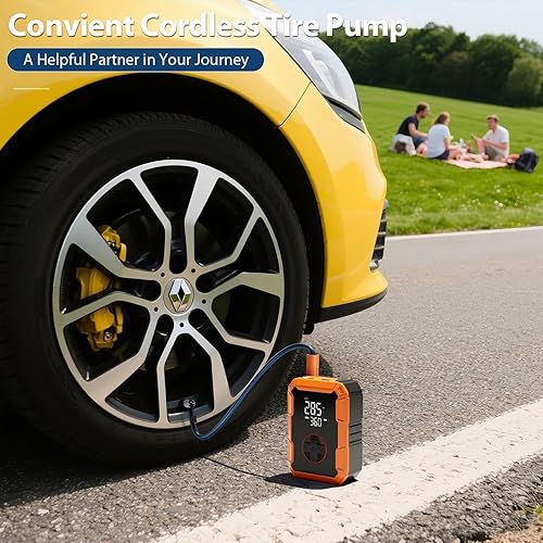 Miniatura 8 de Bomba de aire portátil para neumáticos de automóvil, inflador de neumáticos de 150 PSI inalámbrico con luz LED, compresor de aire recargable de