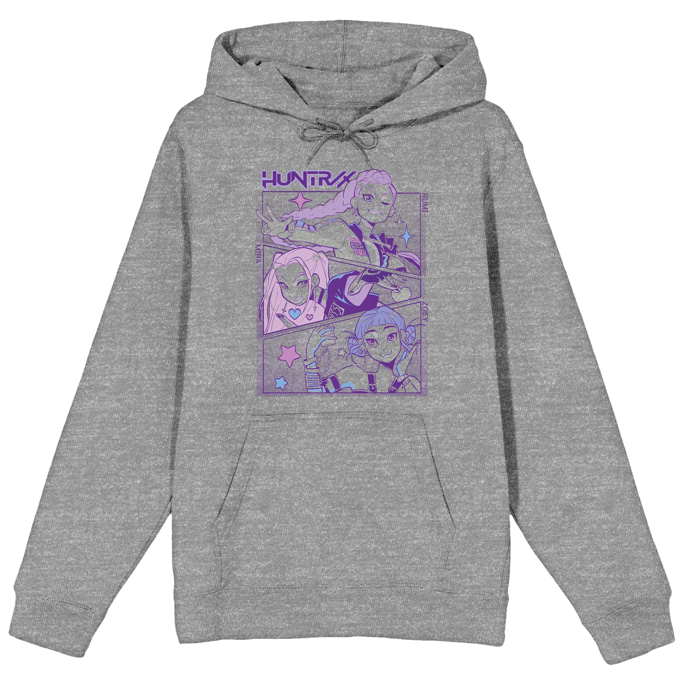 Kpop Demon Hunters Panel art Huntrx Men's Heather Gray Long Sleeve Hoodie