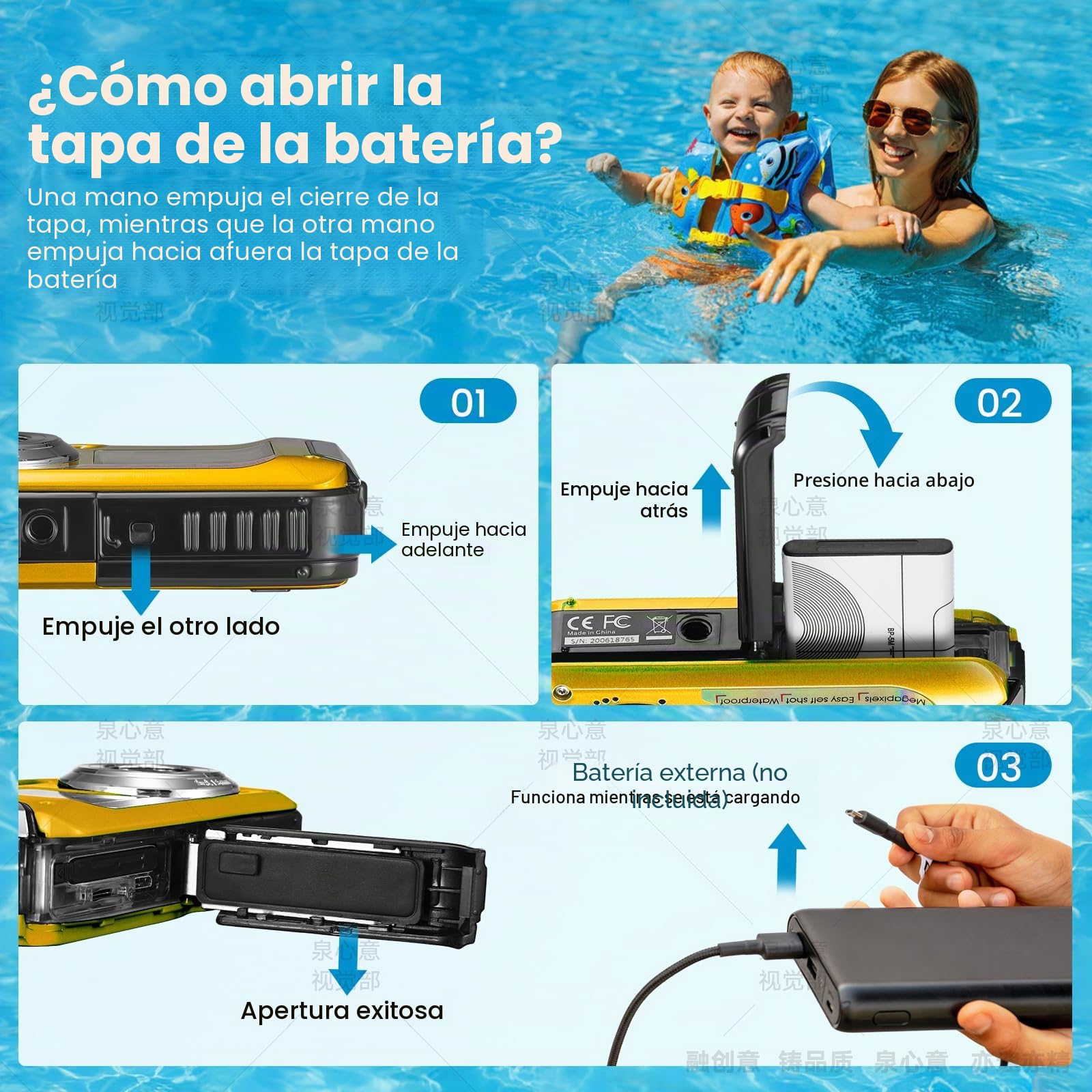 Cámara Digital Impermeable, Cámara Submarina HD 2.7K 48MP con Doble Pantalla para Buceo 3M para Nadar, Zoom Digital 16X Anti-Vibración, Amarilla