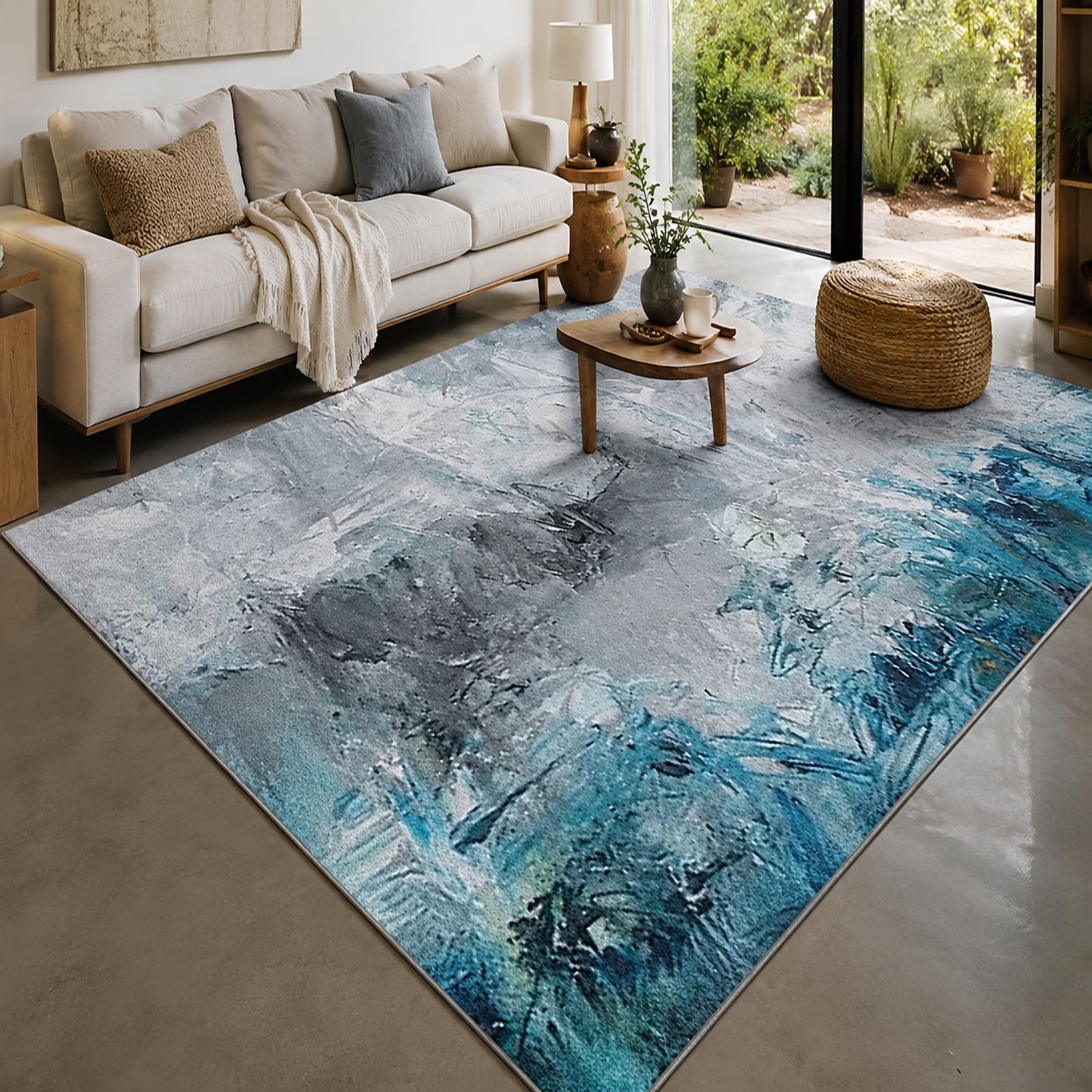 Tapis de salon moderne bleu et gris idéal pour sublimer une chambre contemporaine