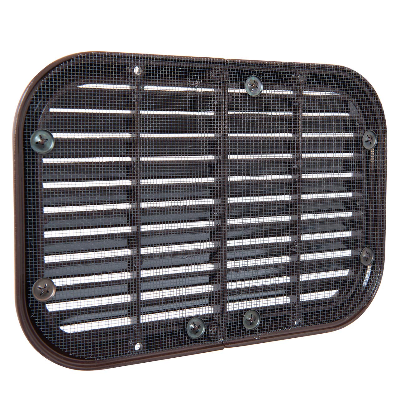La Ventilazione ASR2215M Griglia Antisfondamento con rete antinsetti da Sovrapporre. Dimensioni 220x150 mm. Alluminio verniciato marrone