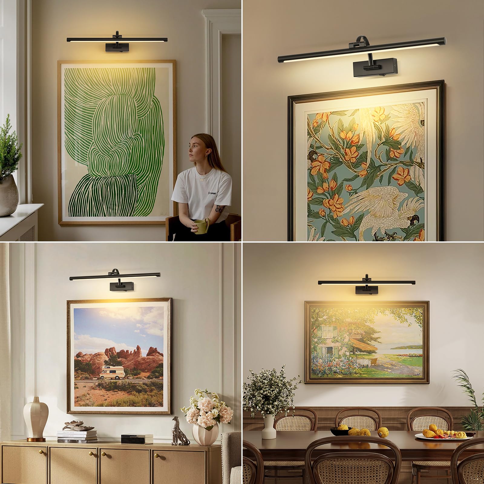DESOOP Luci dimmerabili nere con telecomando e timer wireless Art luci ricaricabili illuminazione galleria per tela ritratto 24 '' pollici 5W bianco caldo